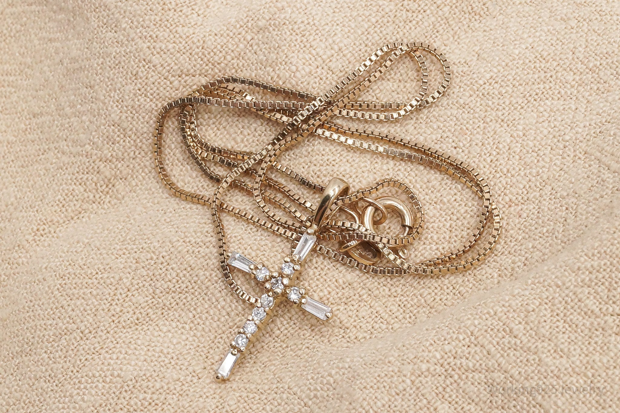 VTG Ross Simons Cubic Zirconia Cross Gold Over Sterling Silver Necklace 18"