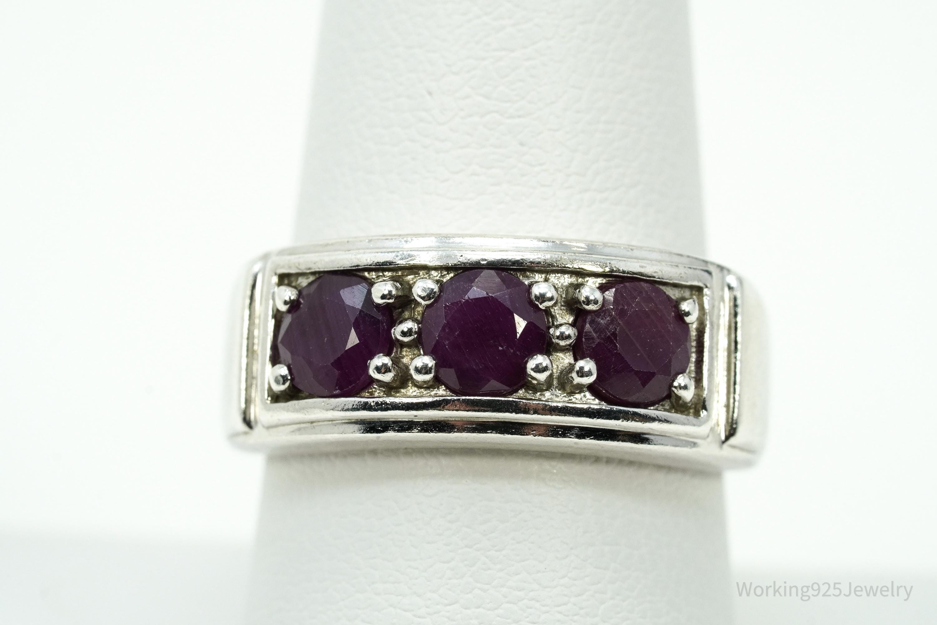 Vintage Ruby Sterling Silver Ring - Size 8.75