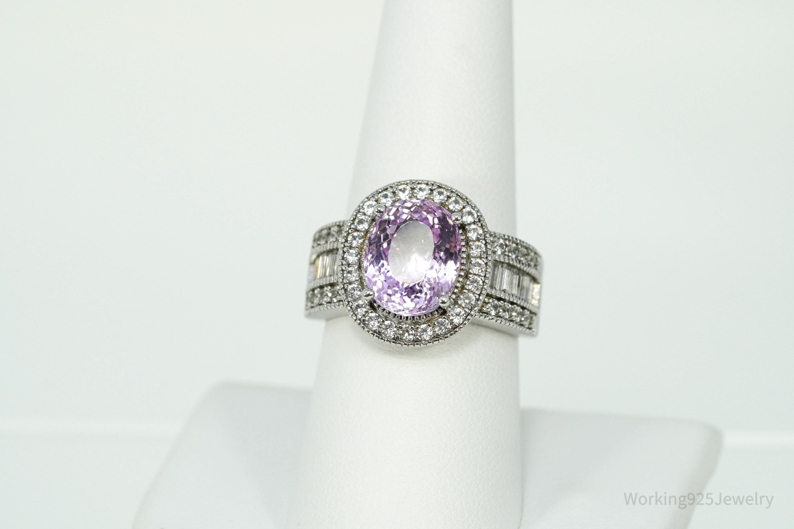 Vintage Amethyst & White Topaz Sterling Silver Ring - Size 8