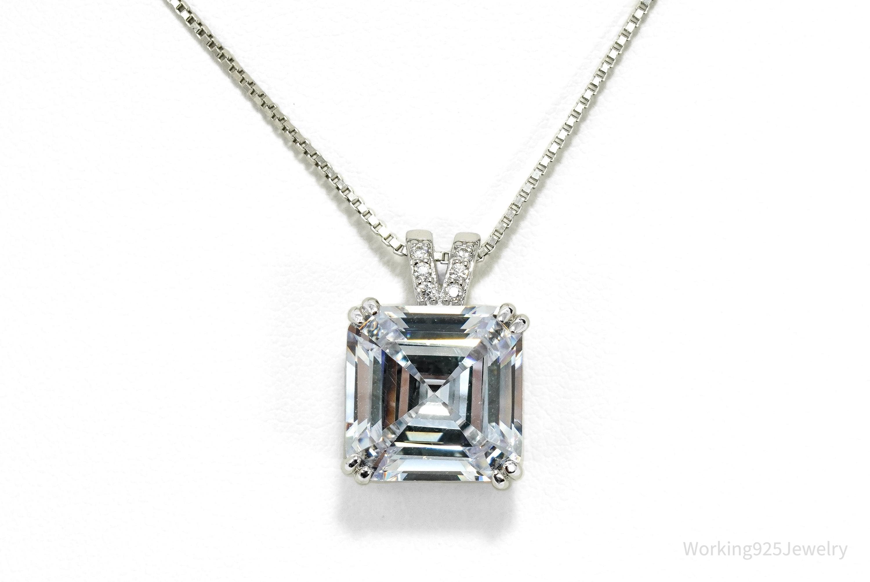 Vintage Bradford Exchange Large Cubic Zirconia Sterling Silver Necklace 20"