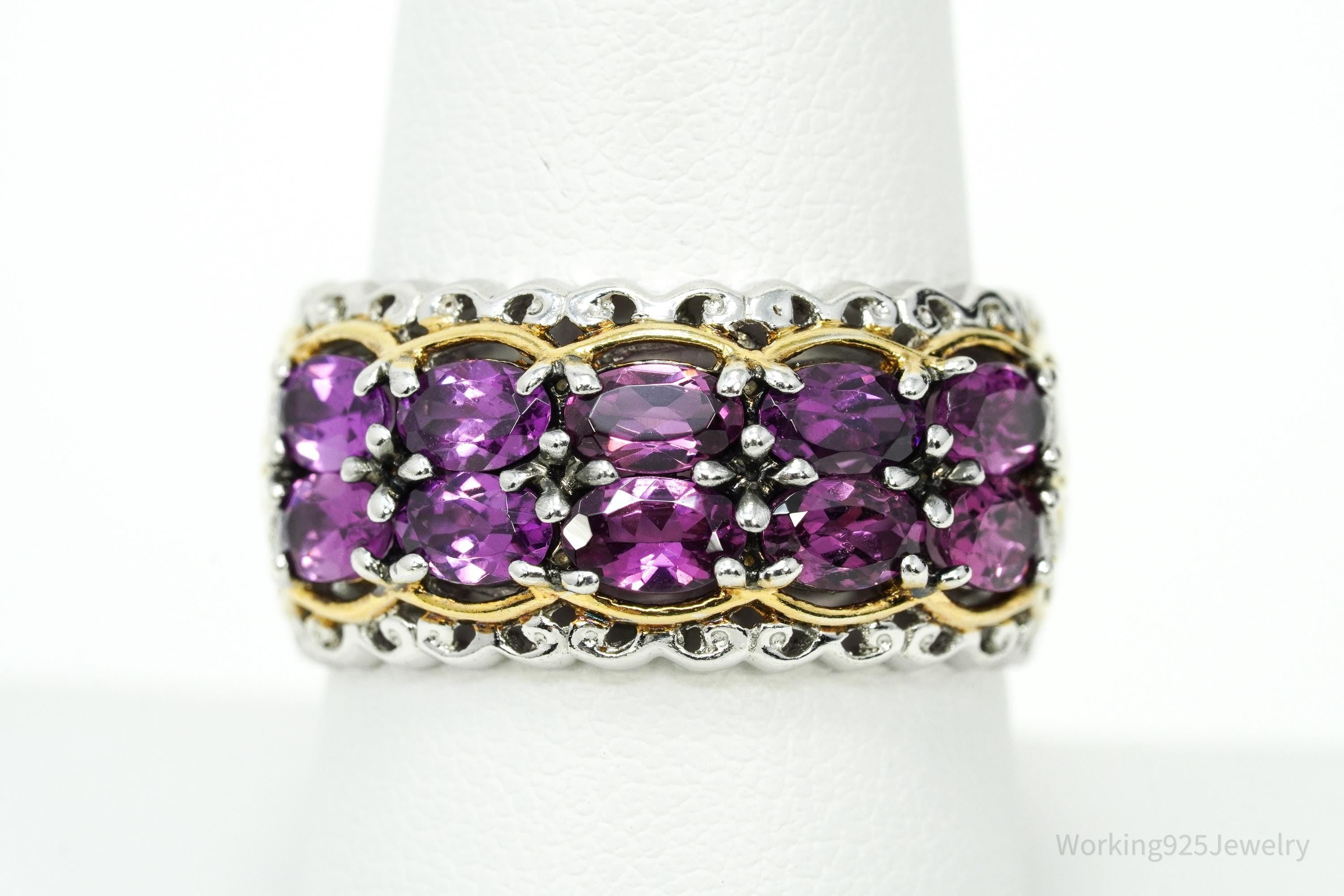 Michael Valitutti Rhodolite Garnet 18K Gold Palladium Sterling Silver Ring Size 8.25