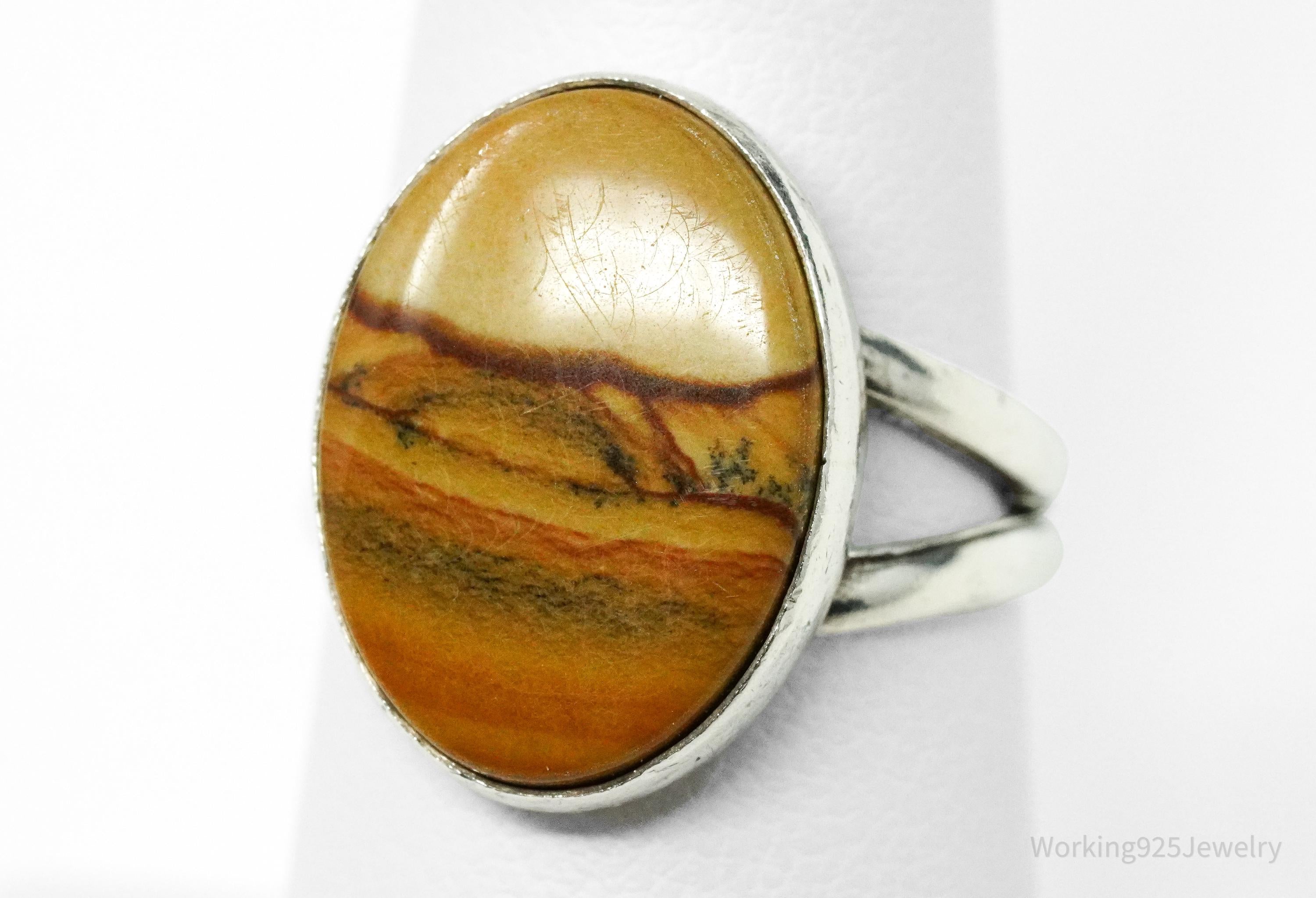 Vintage Picture Jasper Silver Ring - Size 7