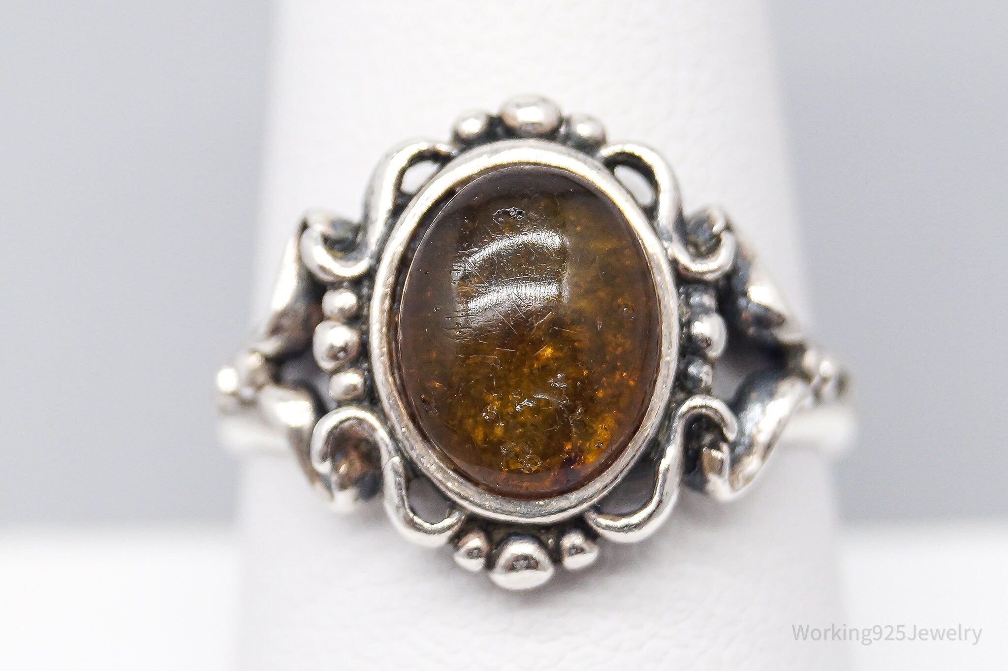Vintage Amber Sterling Silver Ring Size 8.75