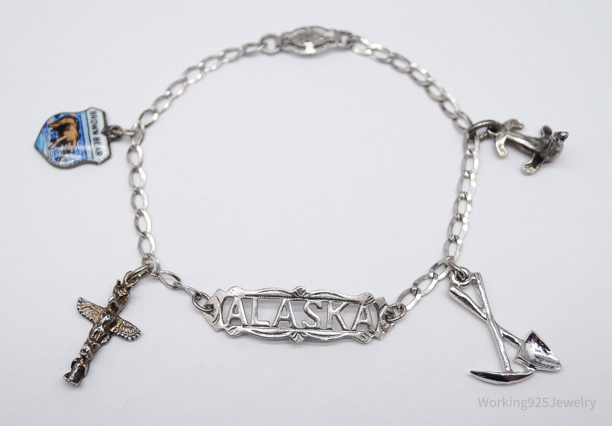 Vintage Uncas Sterling Silver Charm Bracelet - 7 1/8"