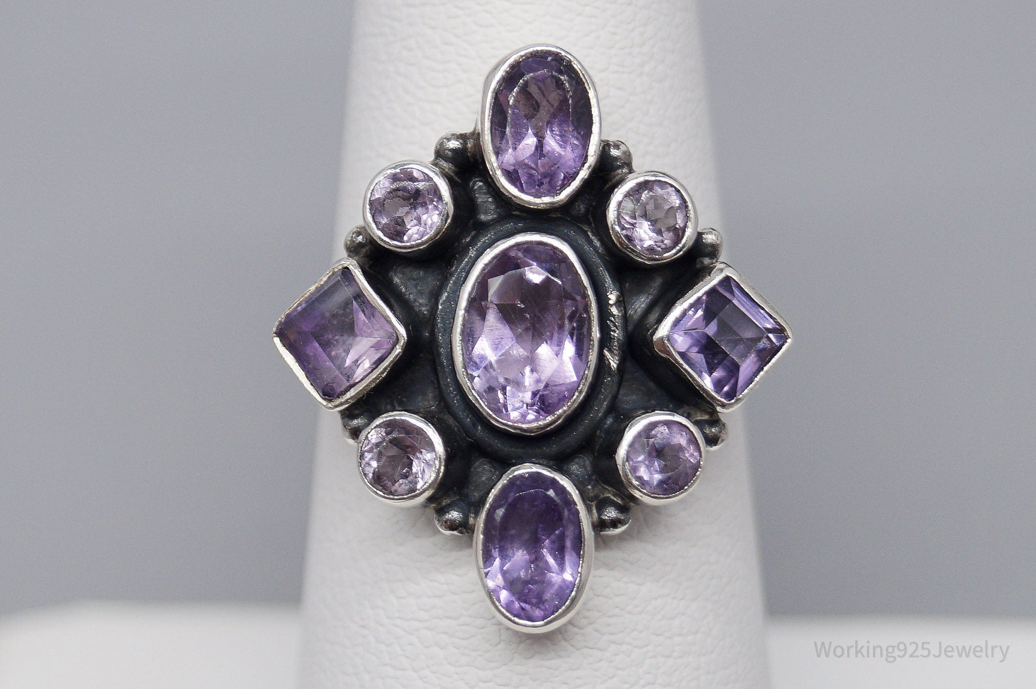 Vintage Amethyst Sterling Silver Ring - Size 6.75