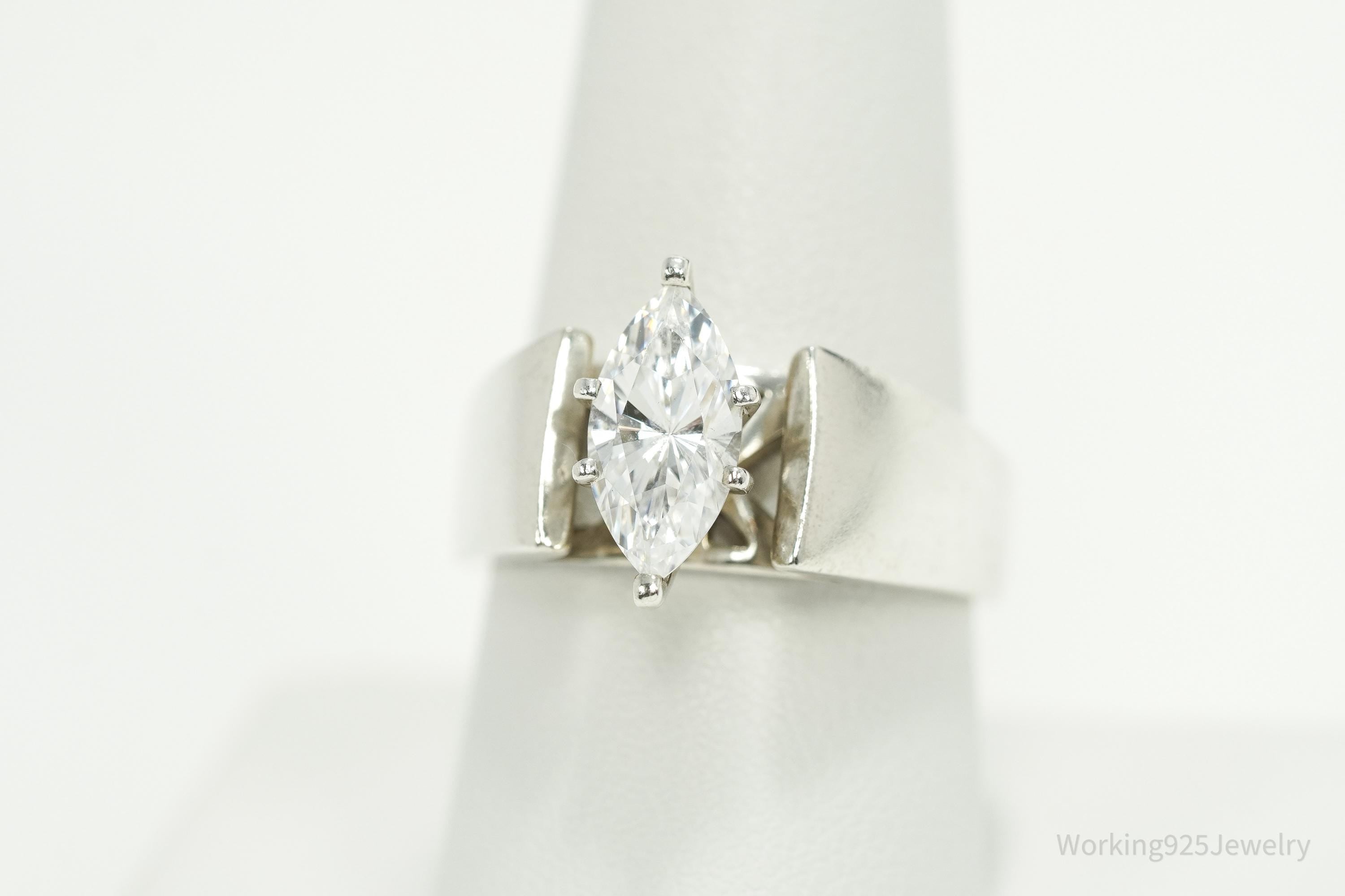 Vintage Diamonique Cubic Zirconia Sterling Silver Ring - Size 8.75