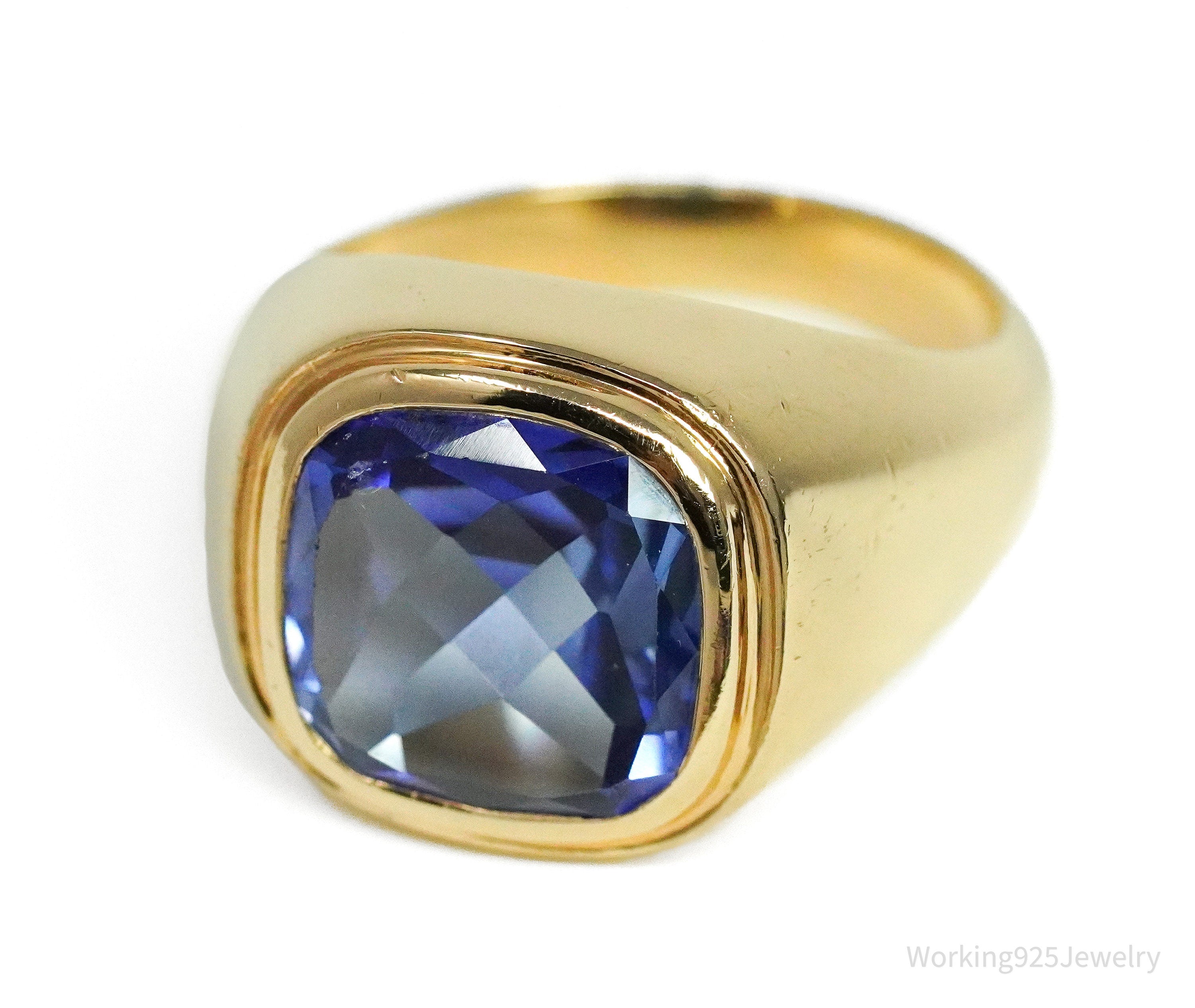 14K Yellow Gold & Synthetic Sapphire Ring - Size 9.75