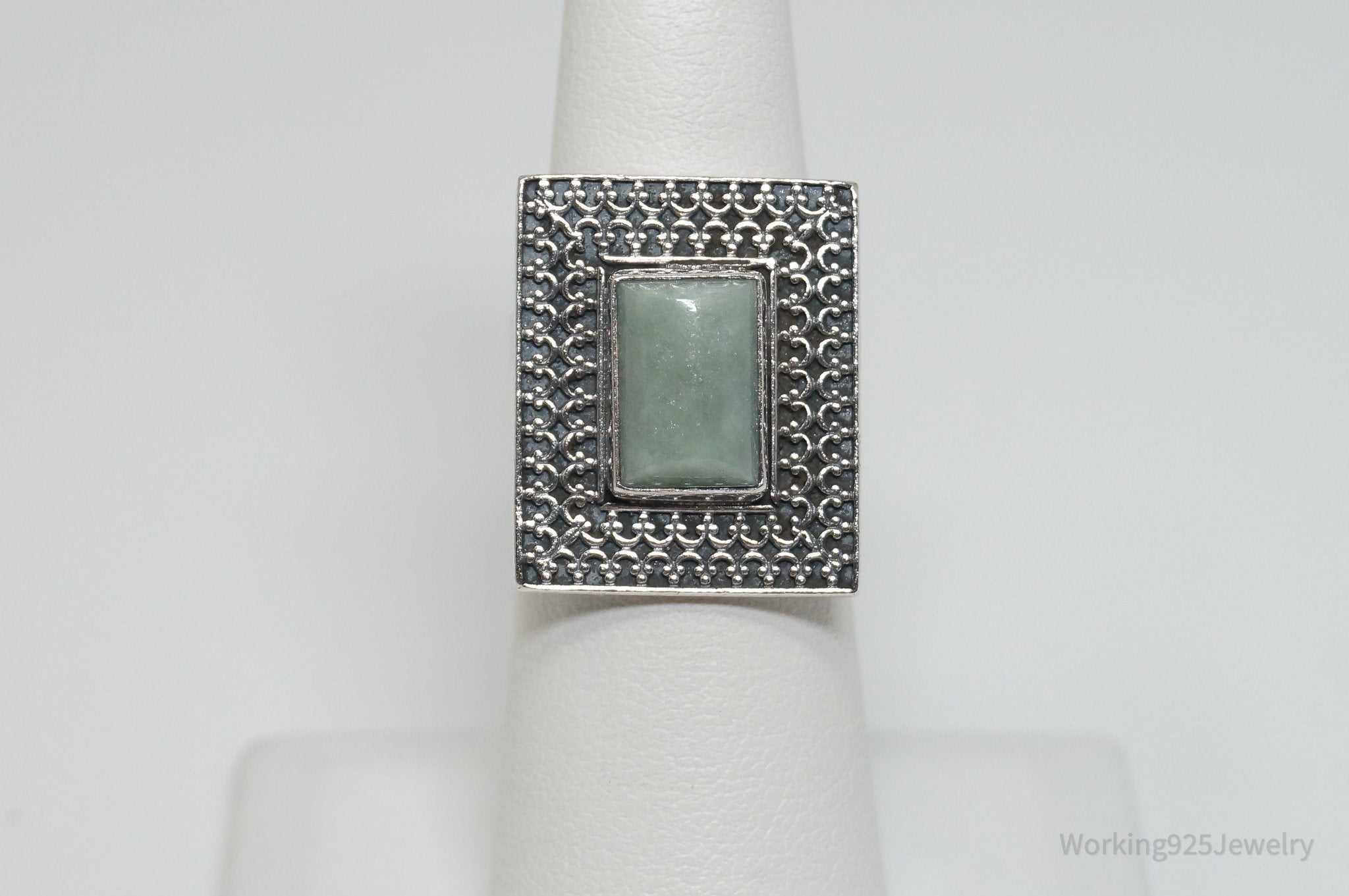 Vintage Southwest Green Jade 950 Silver Ring - Size 5.5