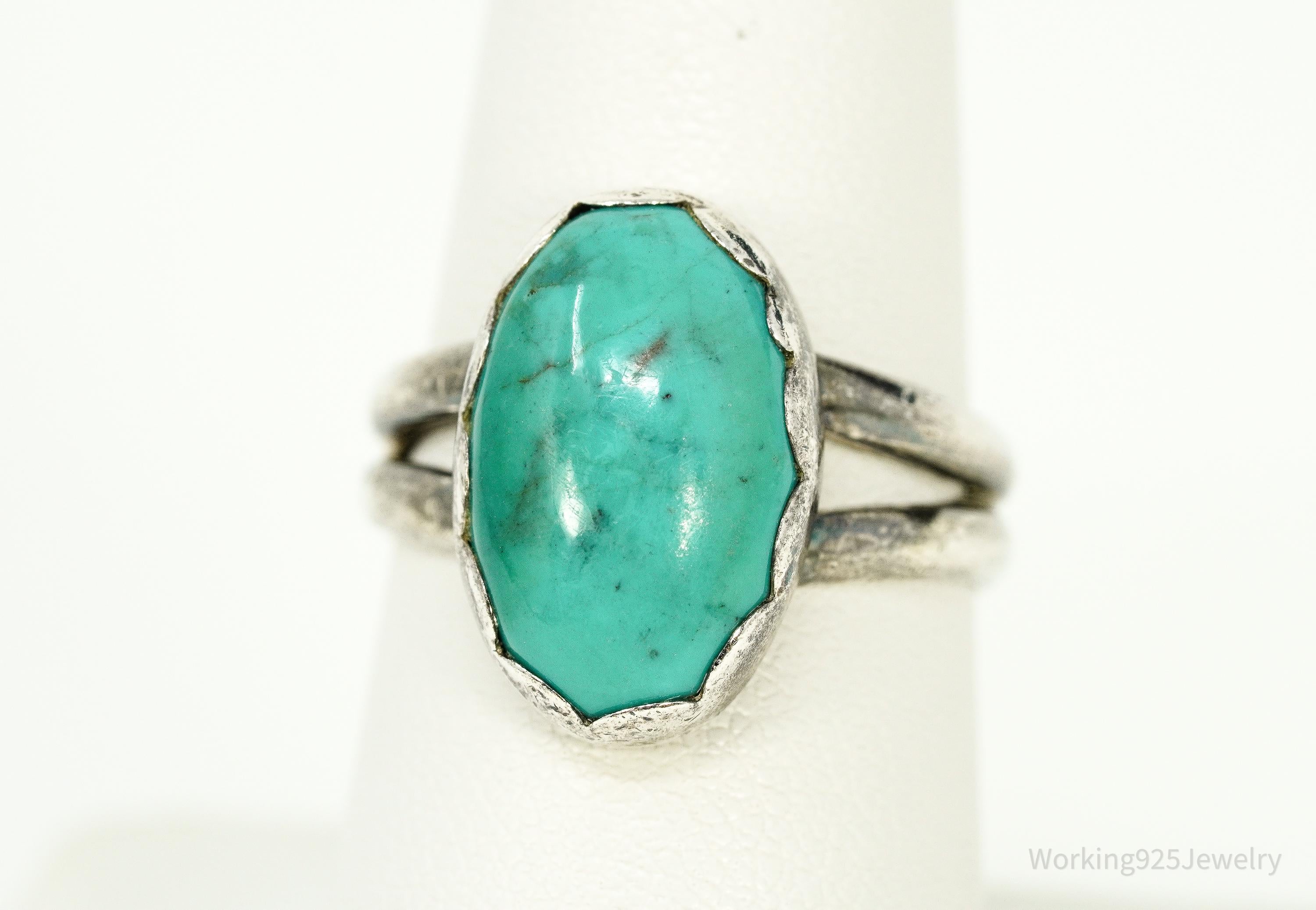 Vintage Native American Turquoise Sterling Silver Ring - Size 7.75