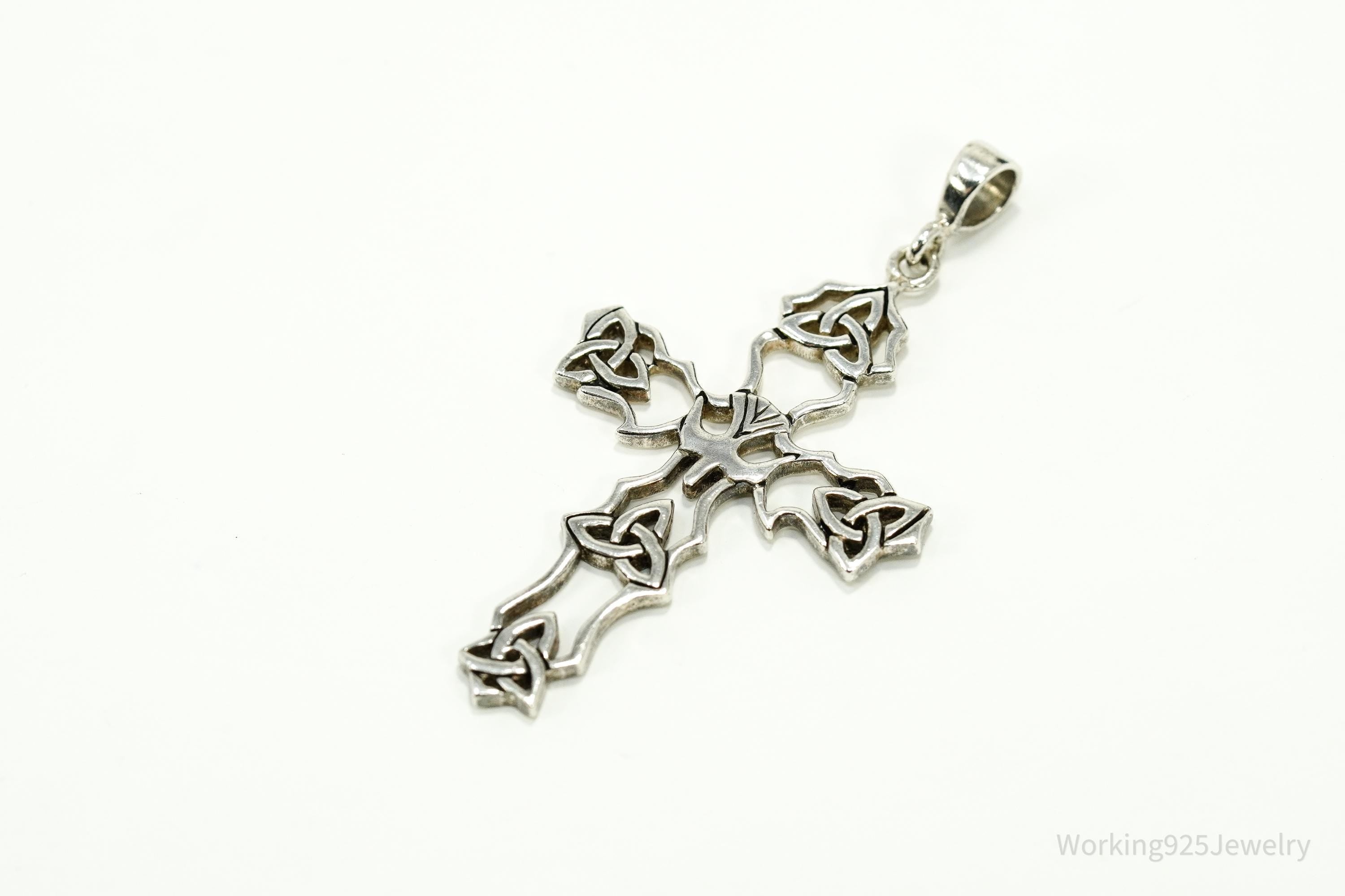 Vintage Large Celtic Sterling Silver Pendant 2.5"