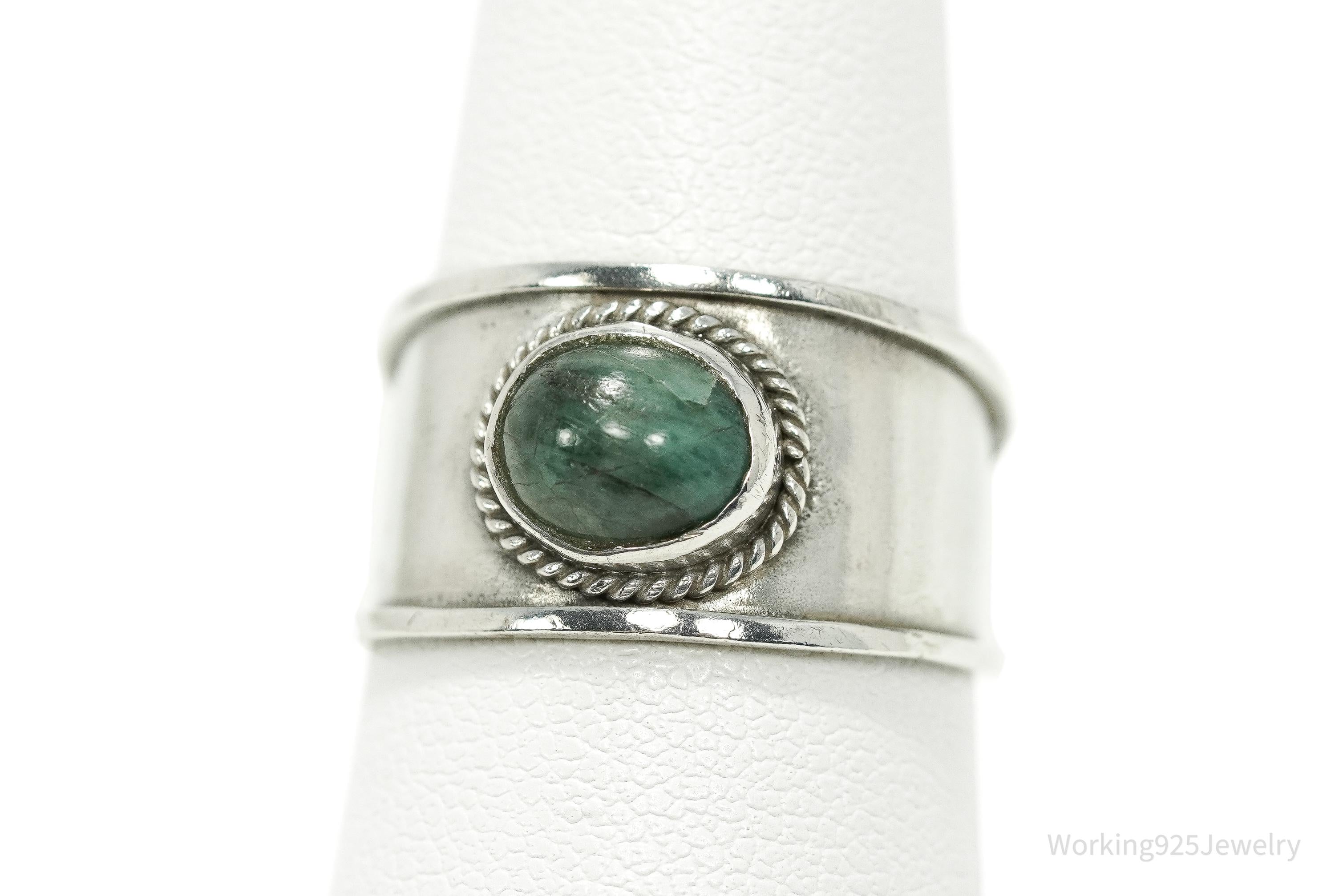 Vintage Green Stone 950 Silver Ring - Size 7.75