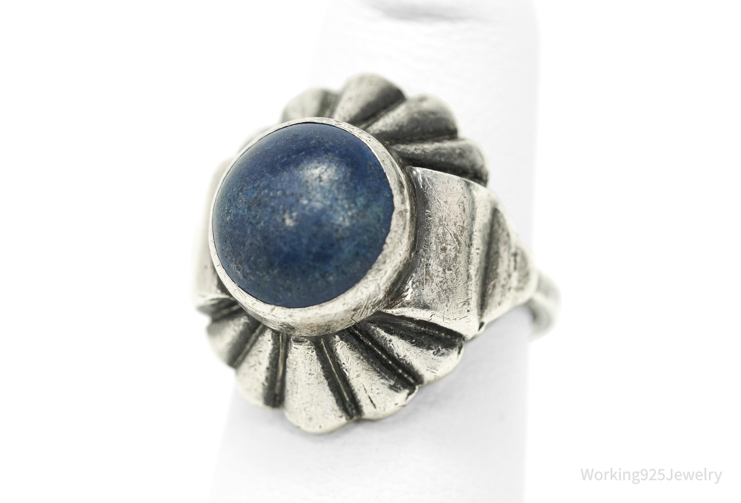 Antique Lapis Lazuli Sterling Silver Ring Size 3.75