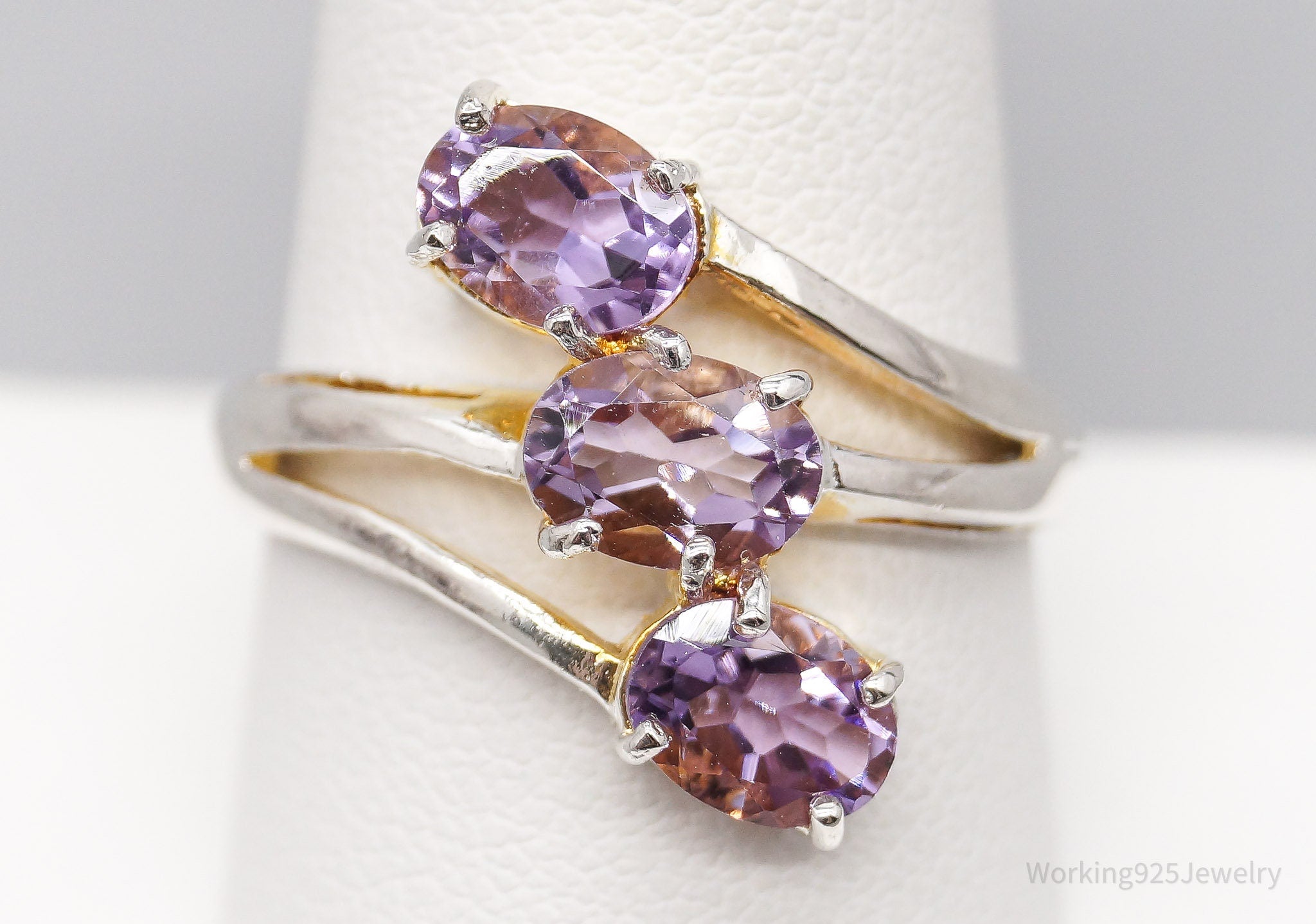 Vintage Amethyst Gold Washed Sterling Silver Ring - Size 9.75