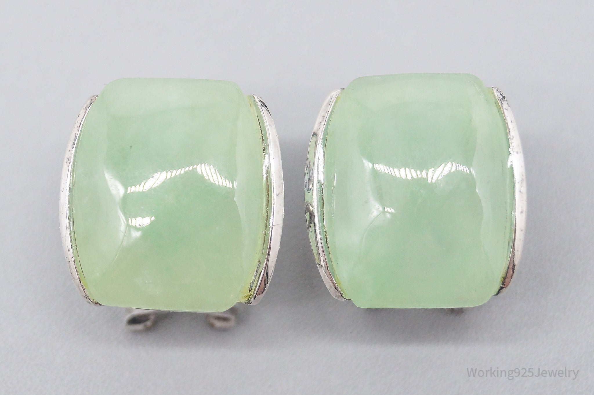 Vintage Jade Sterling Silver Hearts Design Earrings