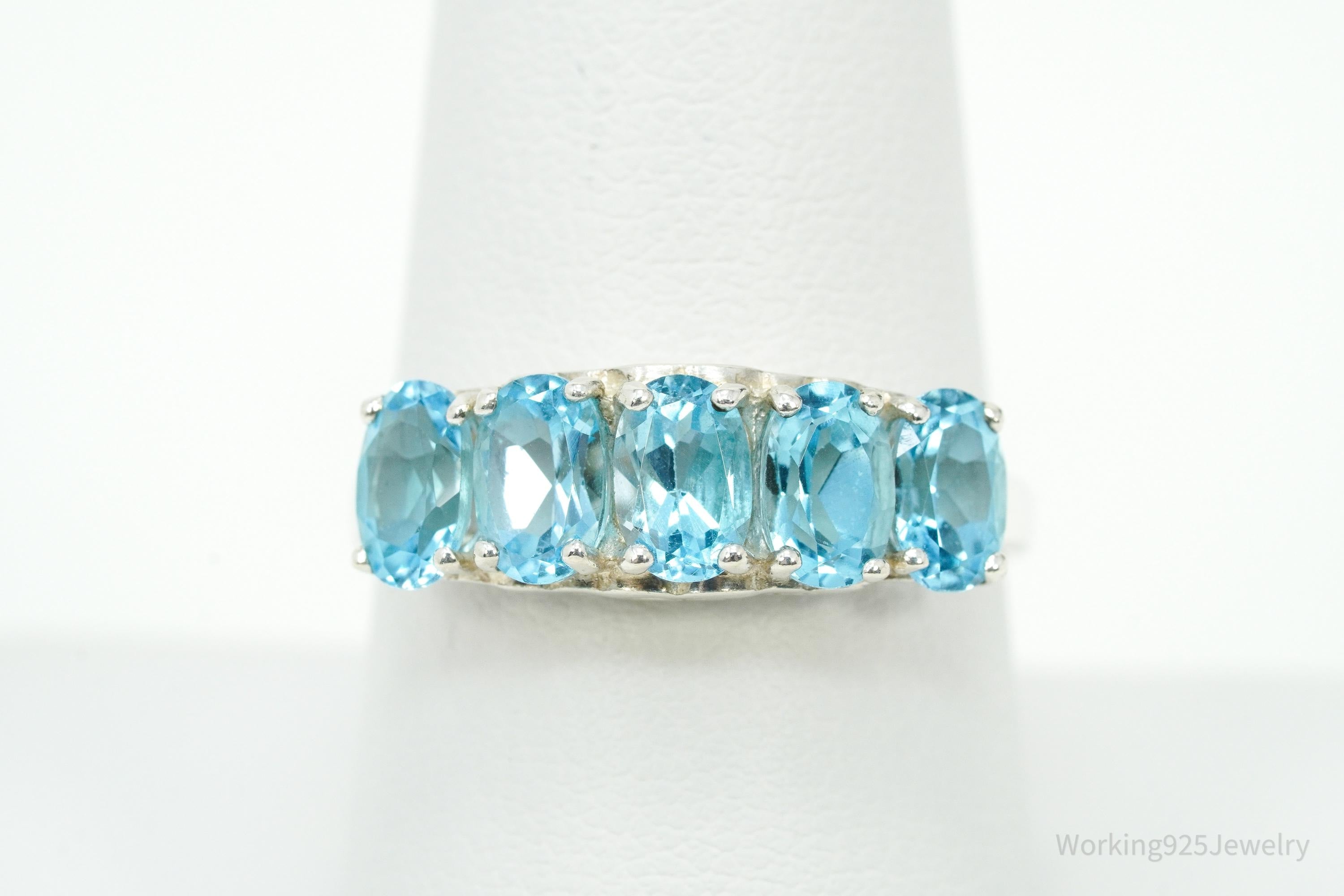 Vintage CNA Blue Topaz Sterling Silver Ring - Size 8.75