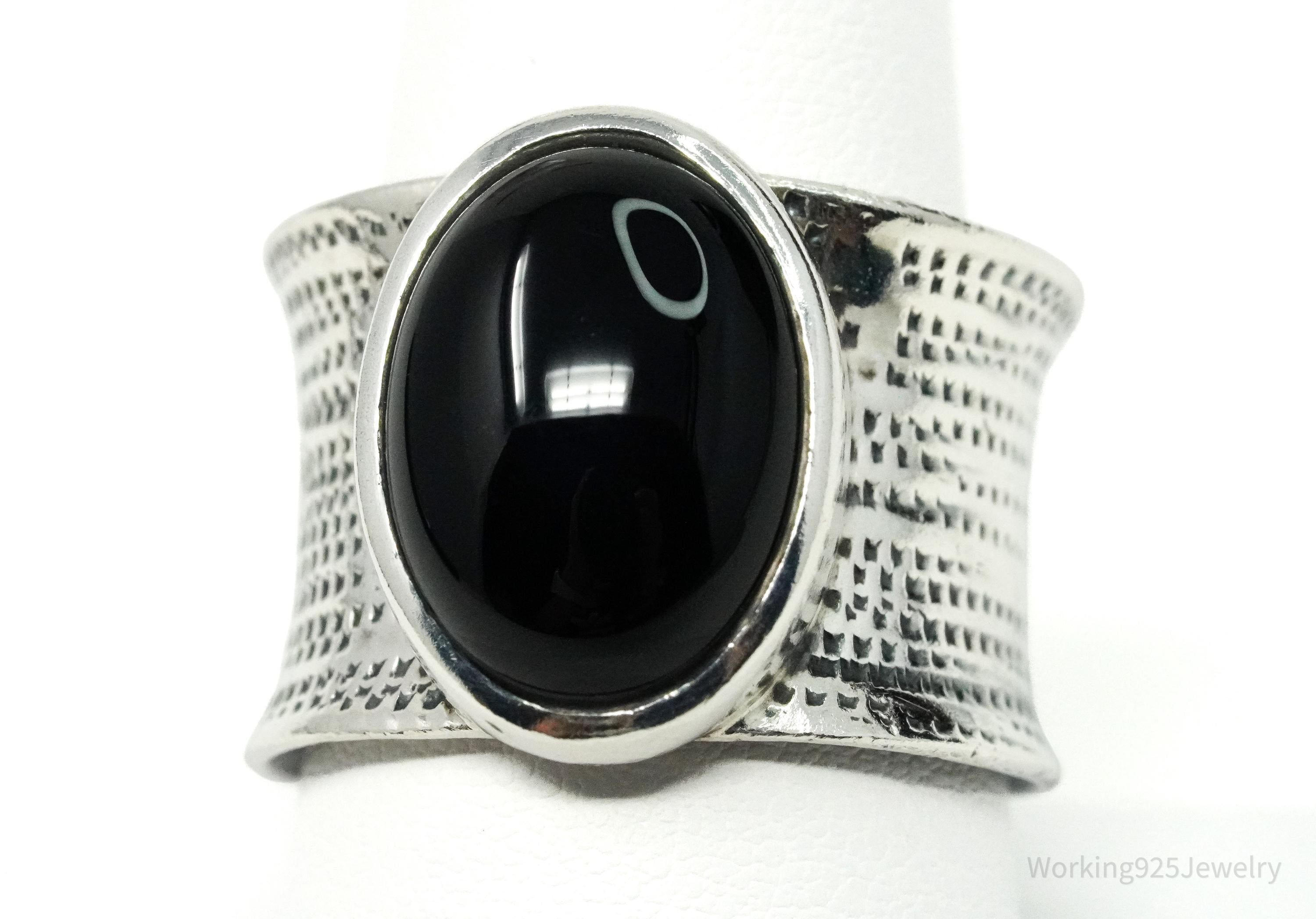 Vintage Black Onyx Sterling Silver Ring - Size 9.25