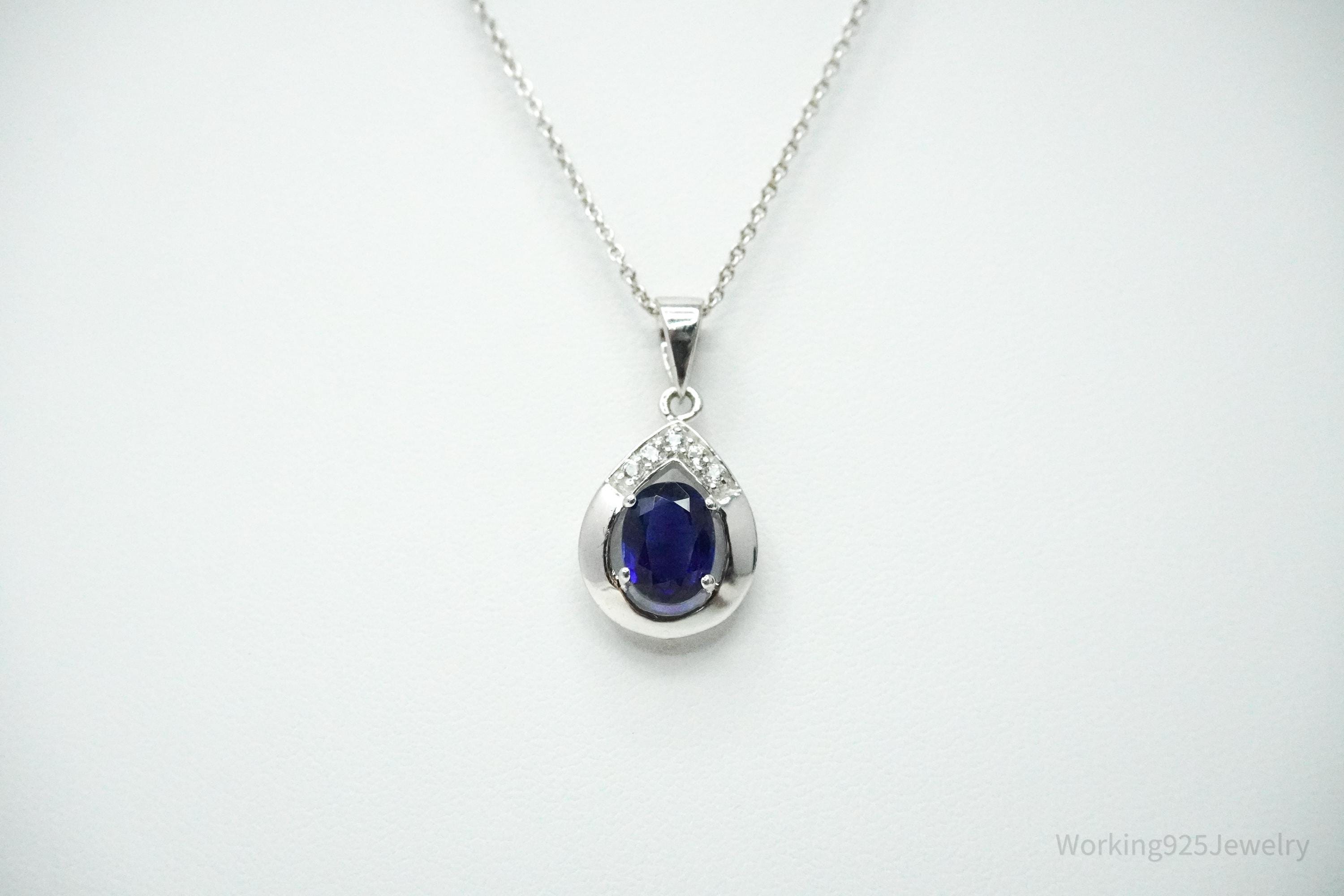 JTV's TGGC Created Sapphire & White Topaz Sterling Silver Necklace 17"