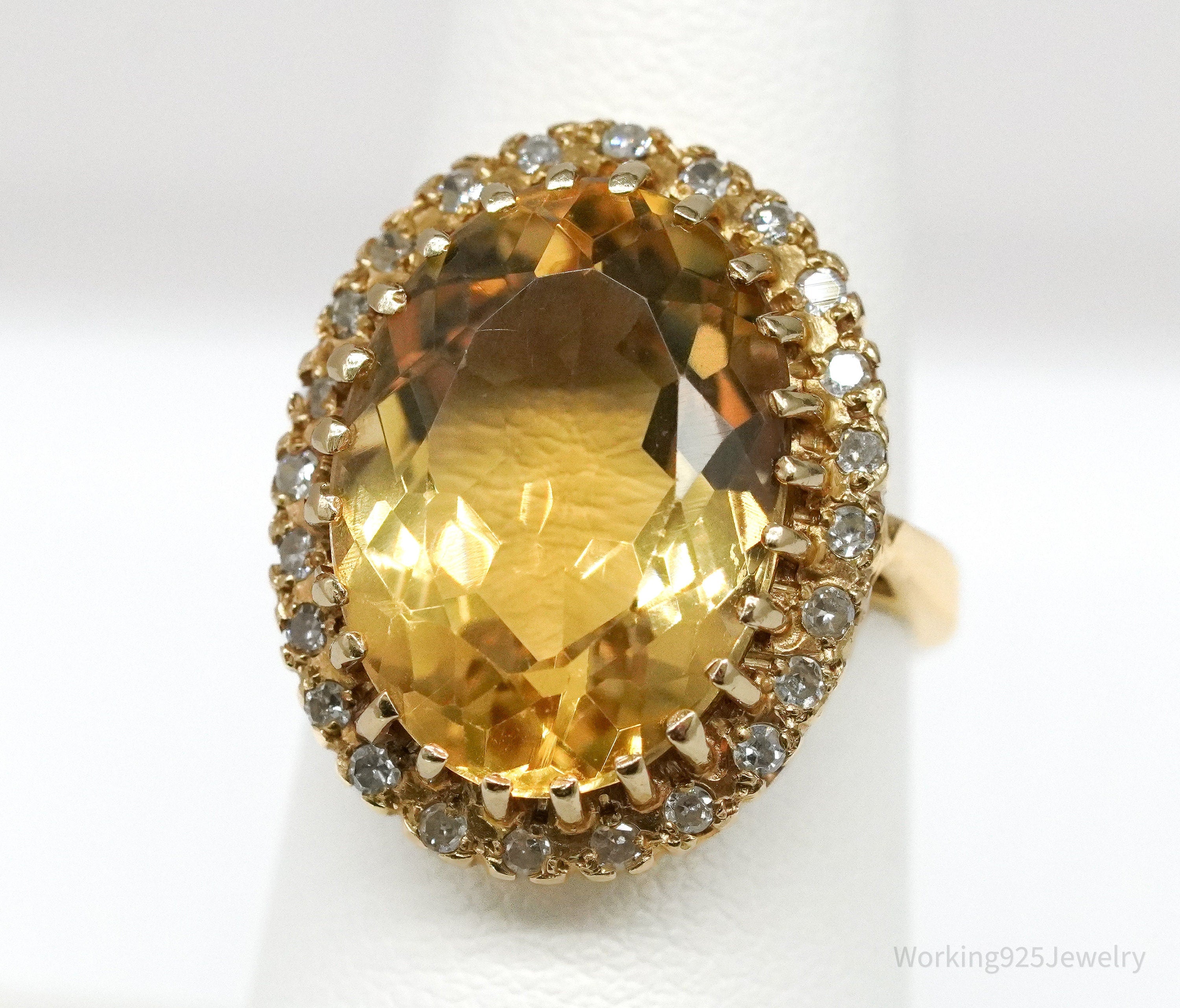 14K Yellow Gold, Diamond & Citrine Ring - Size 6.5