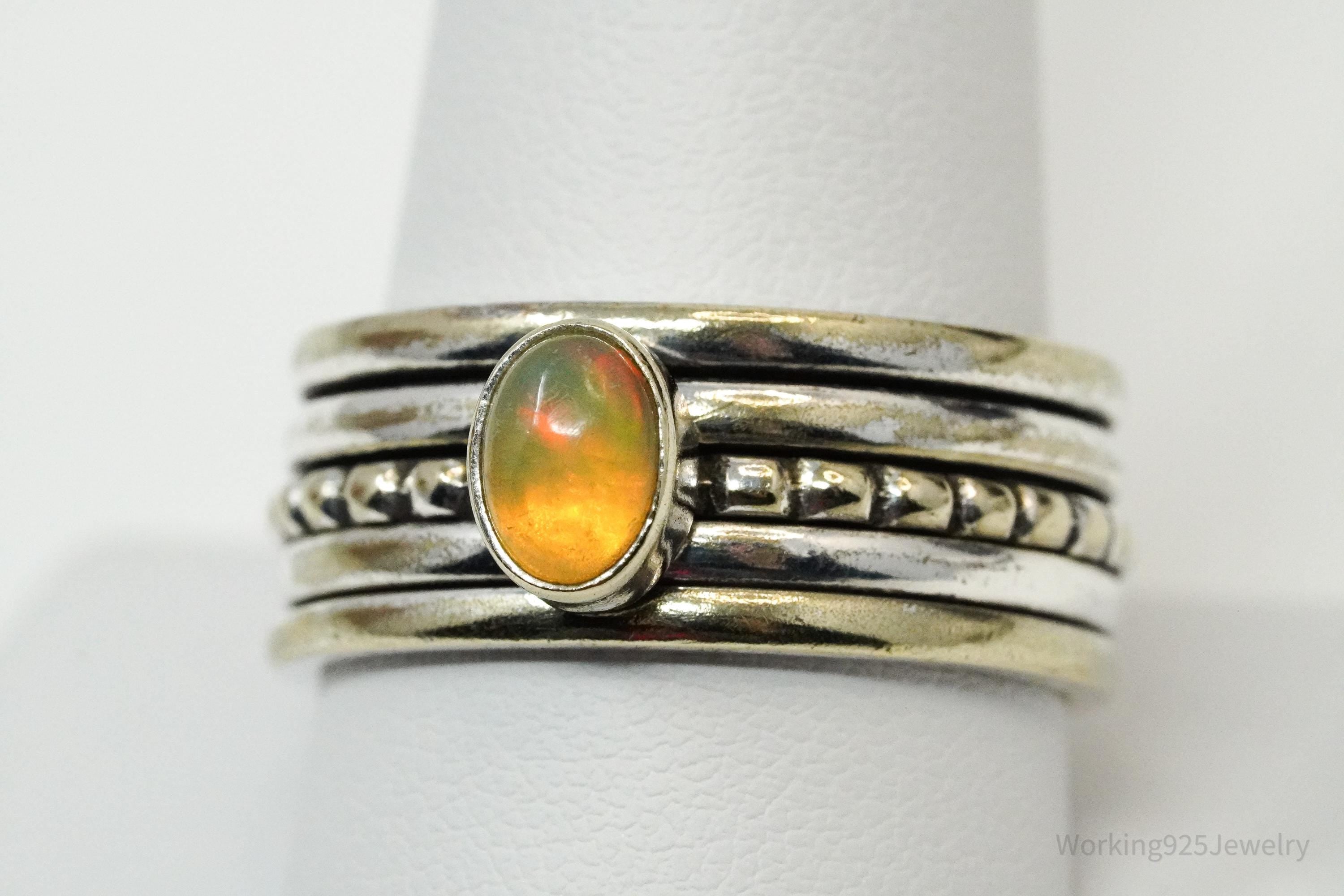 Vintage Opal Gold Wash & Sterling Silver Spinner Band Ring- Size 10.75