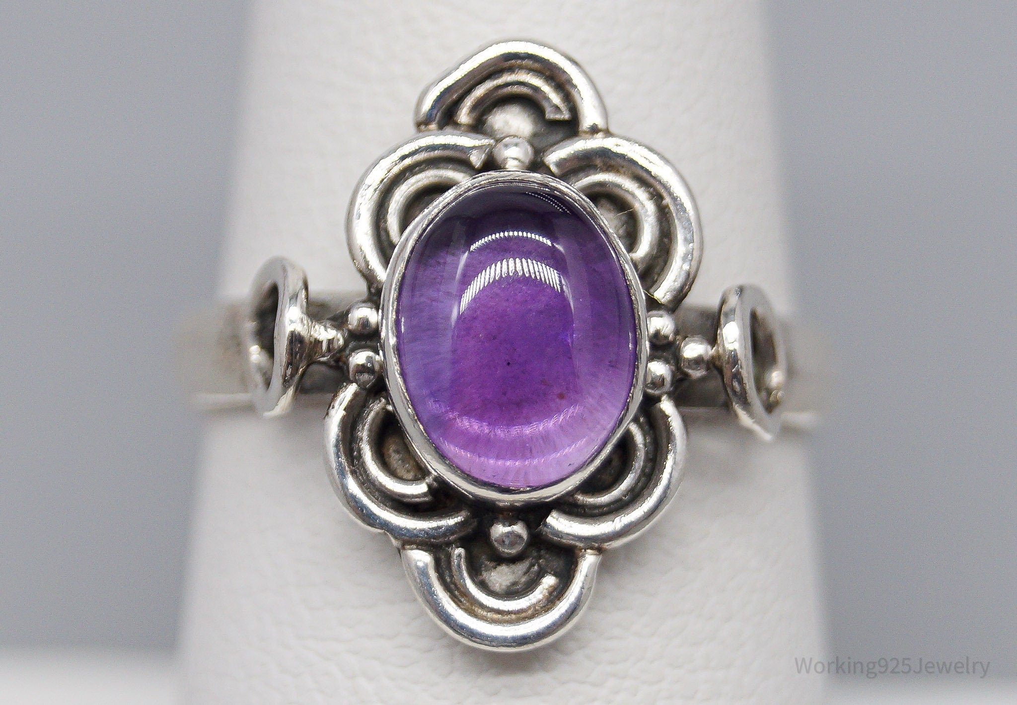 Vintage Amethyst Silver Ring - Size 6.5