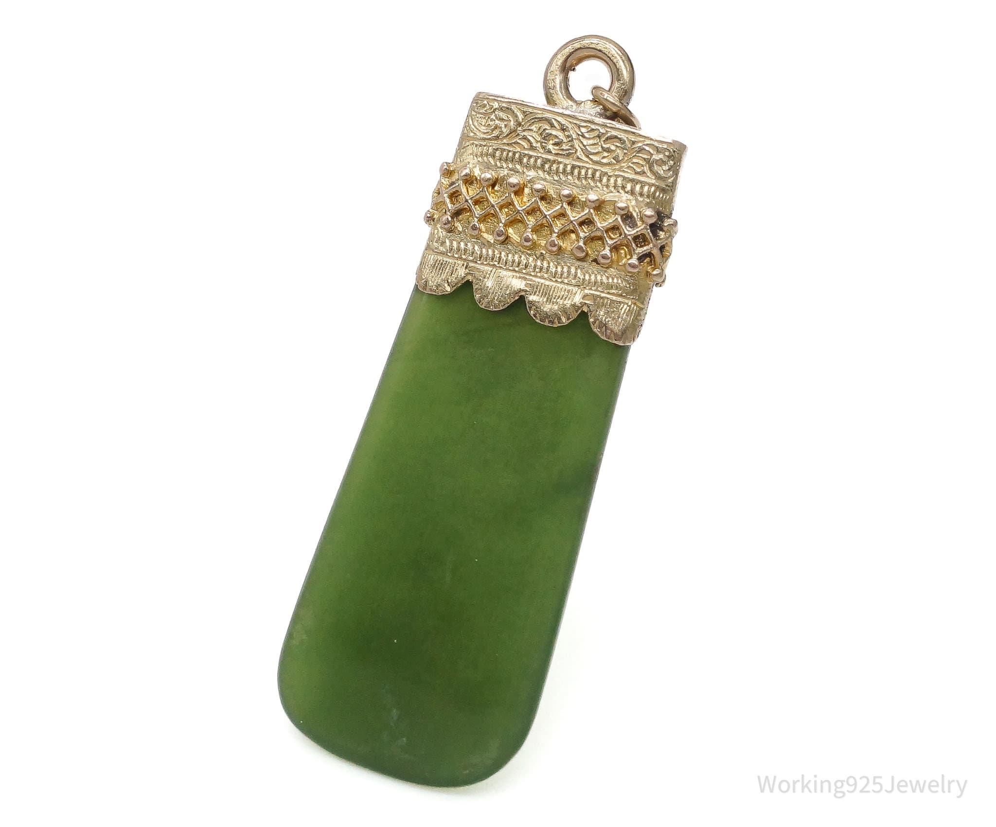 Vintage Green Jade Gold Plated Pendant