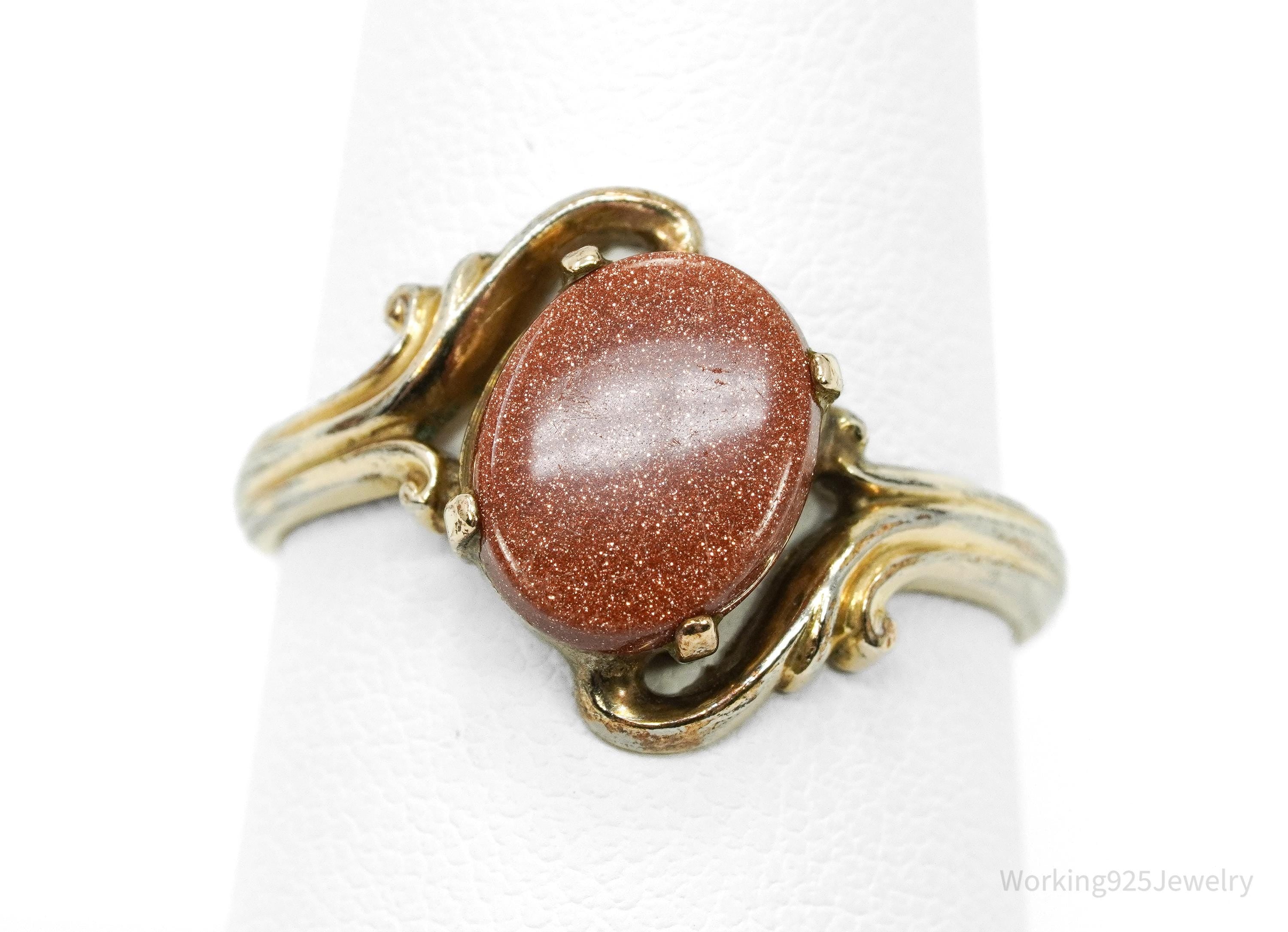 Antique Designer Clark & Coombs Goldstone 10K Gold Filled Ring Size 8.25