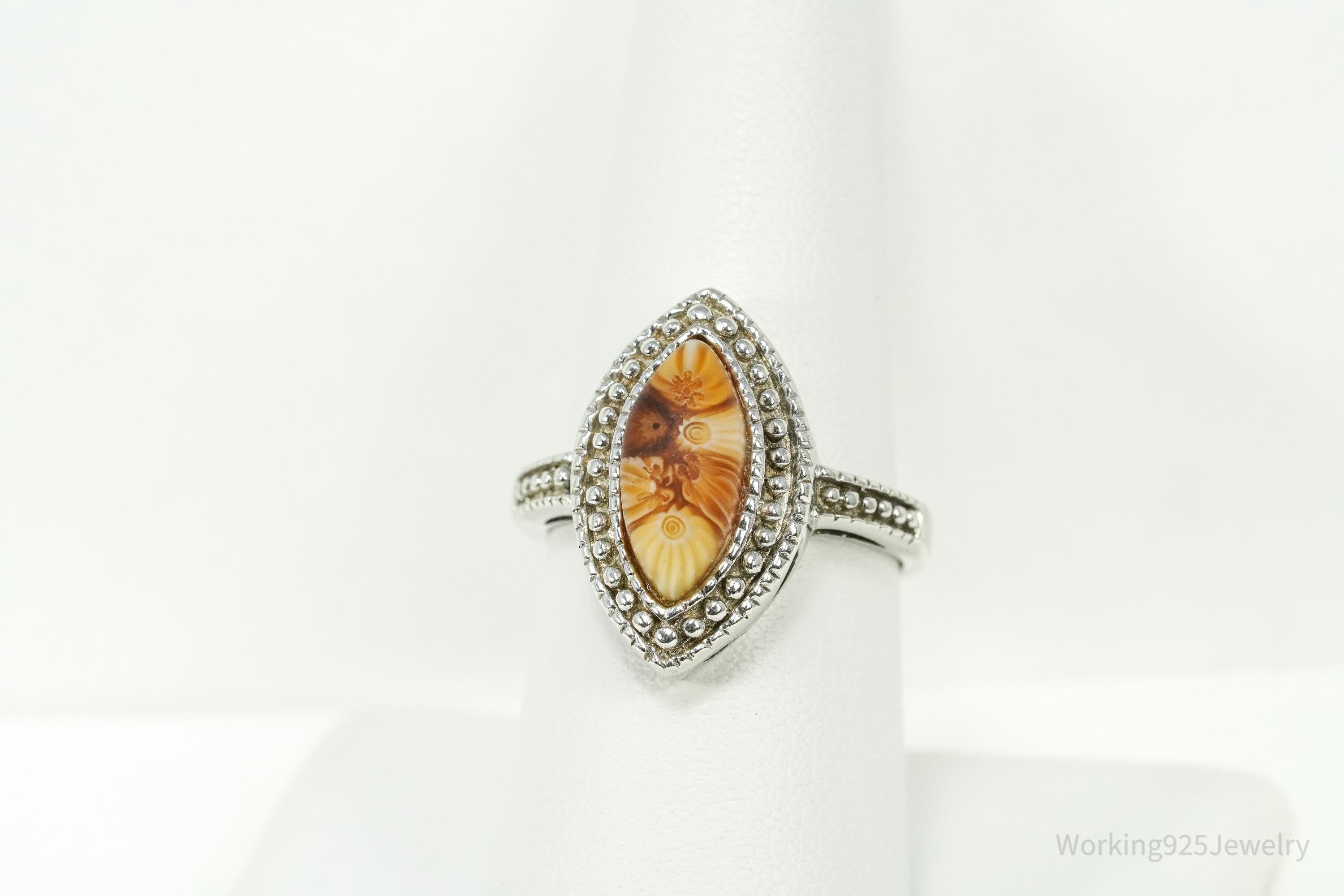 Vintage Alan K Millefiori Flowers Sterling Silver Ring - Size 8