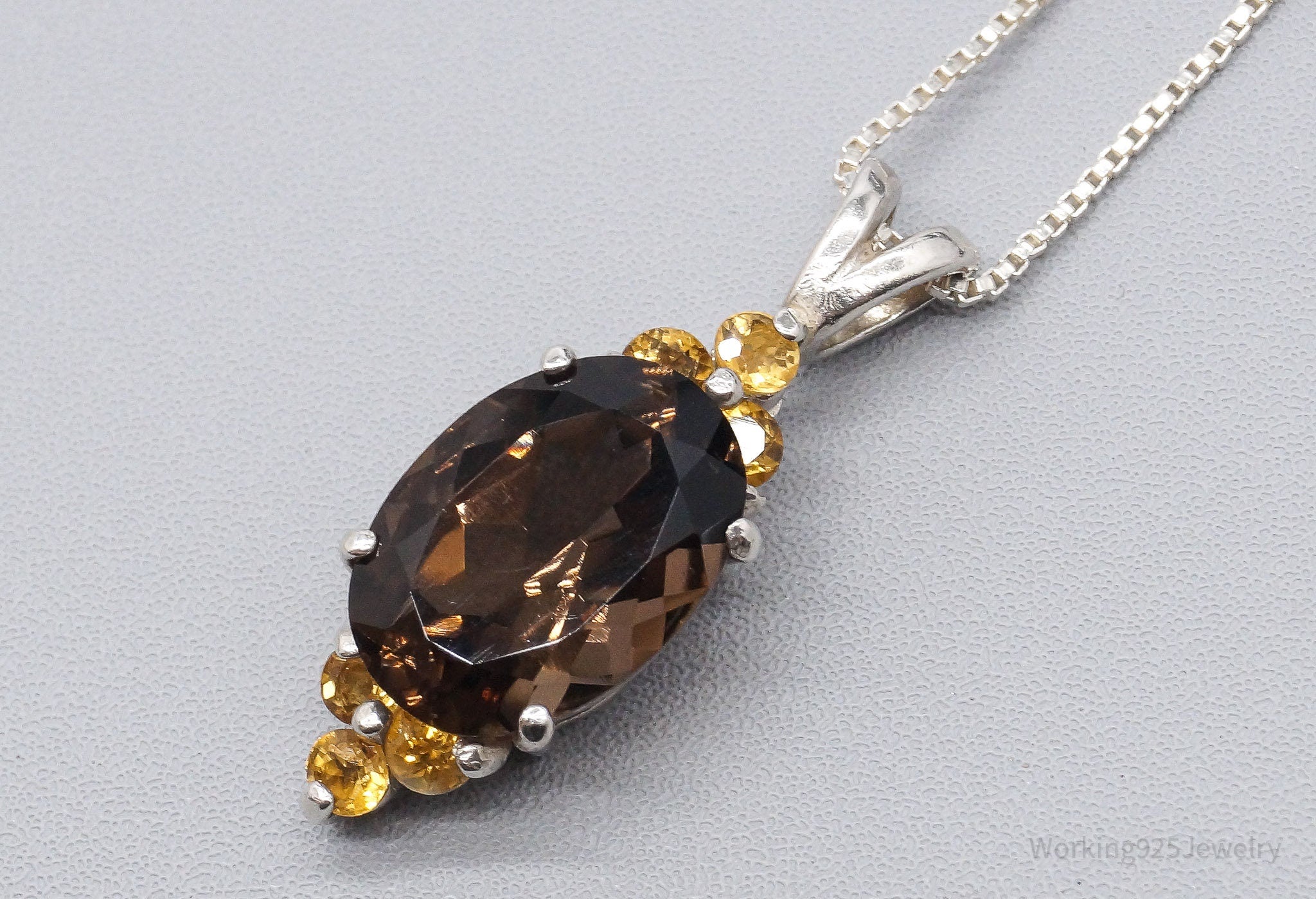 Vintage Smoky Topaz Citrine Art Deco Sterling Silver Necklace 18"