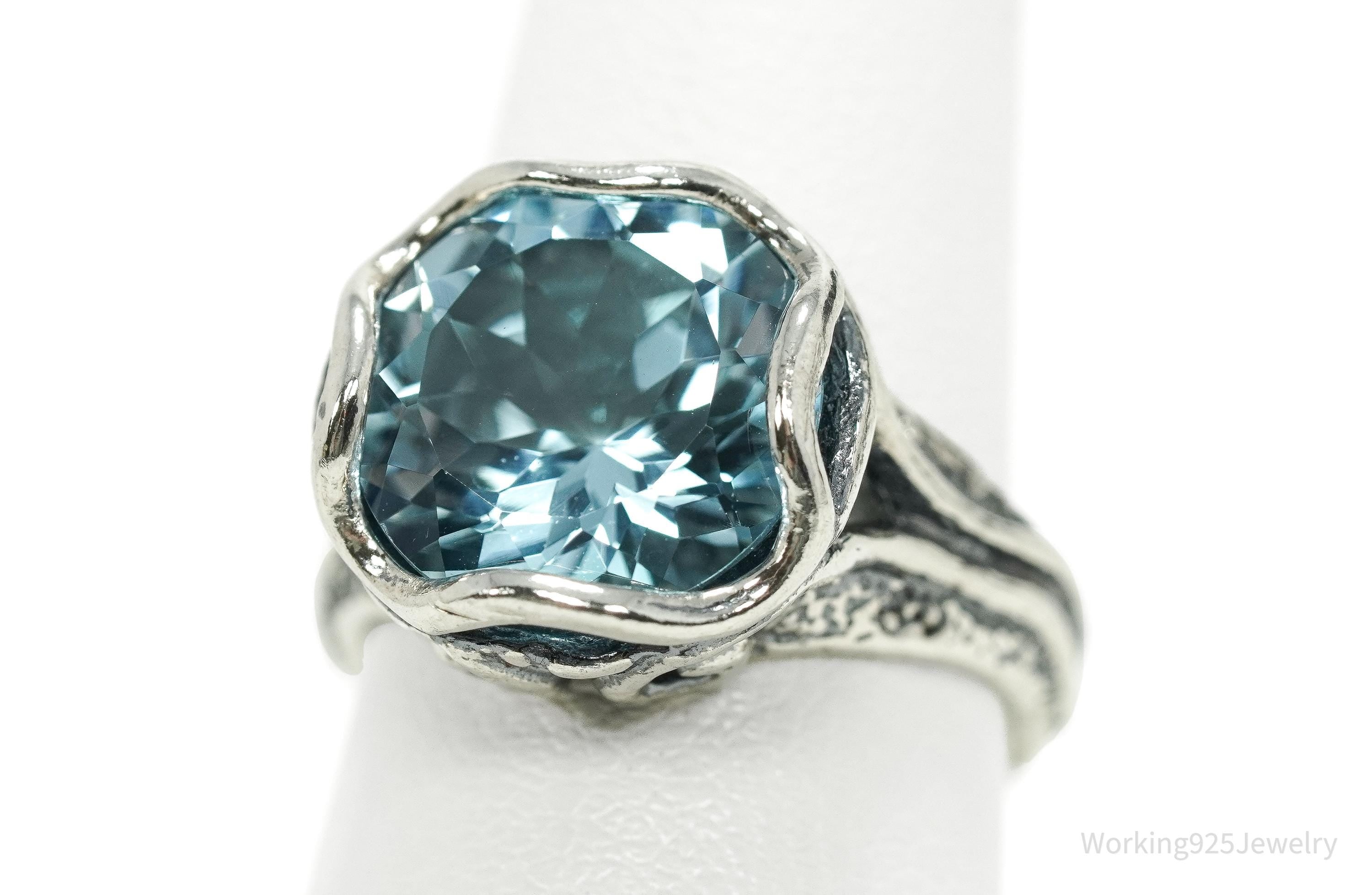 Vintage Israel Designer Paz PZ Blue Topaz Sterling Silver Ring - Size 6