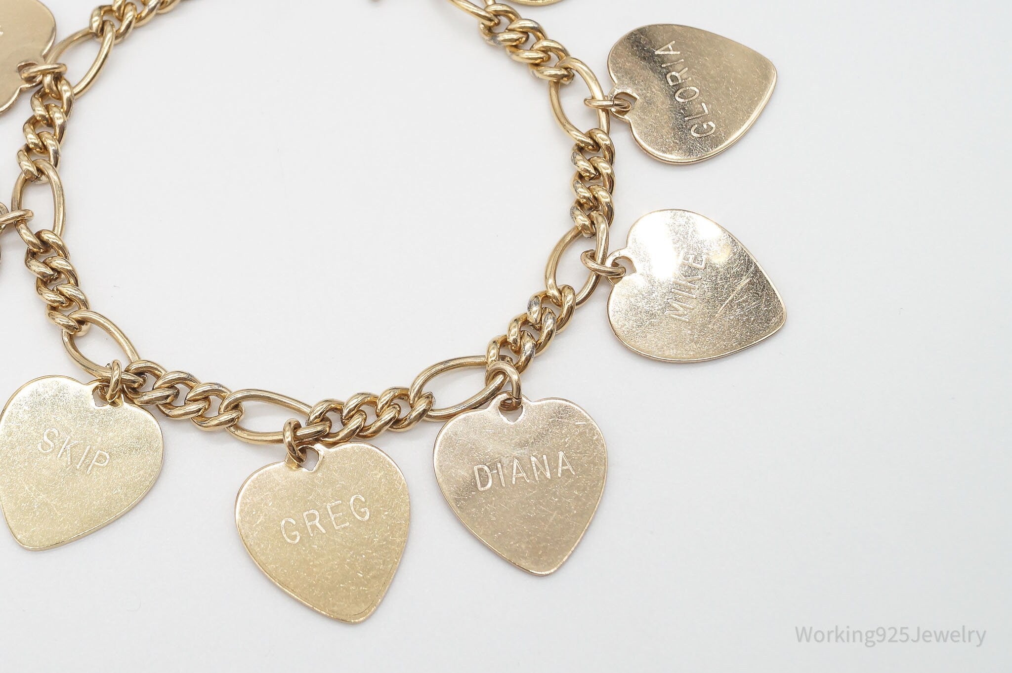 Vintage 1960s Heart Charms 1/20 12K Gold Filled Chain Bracelet
