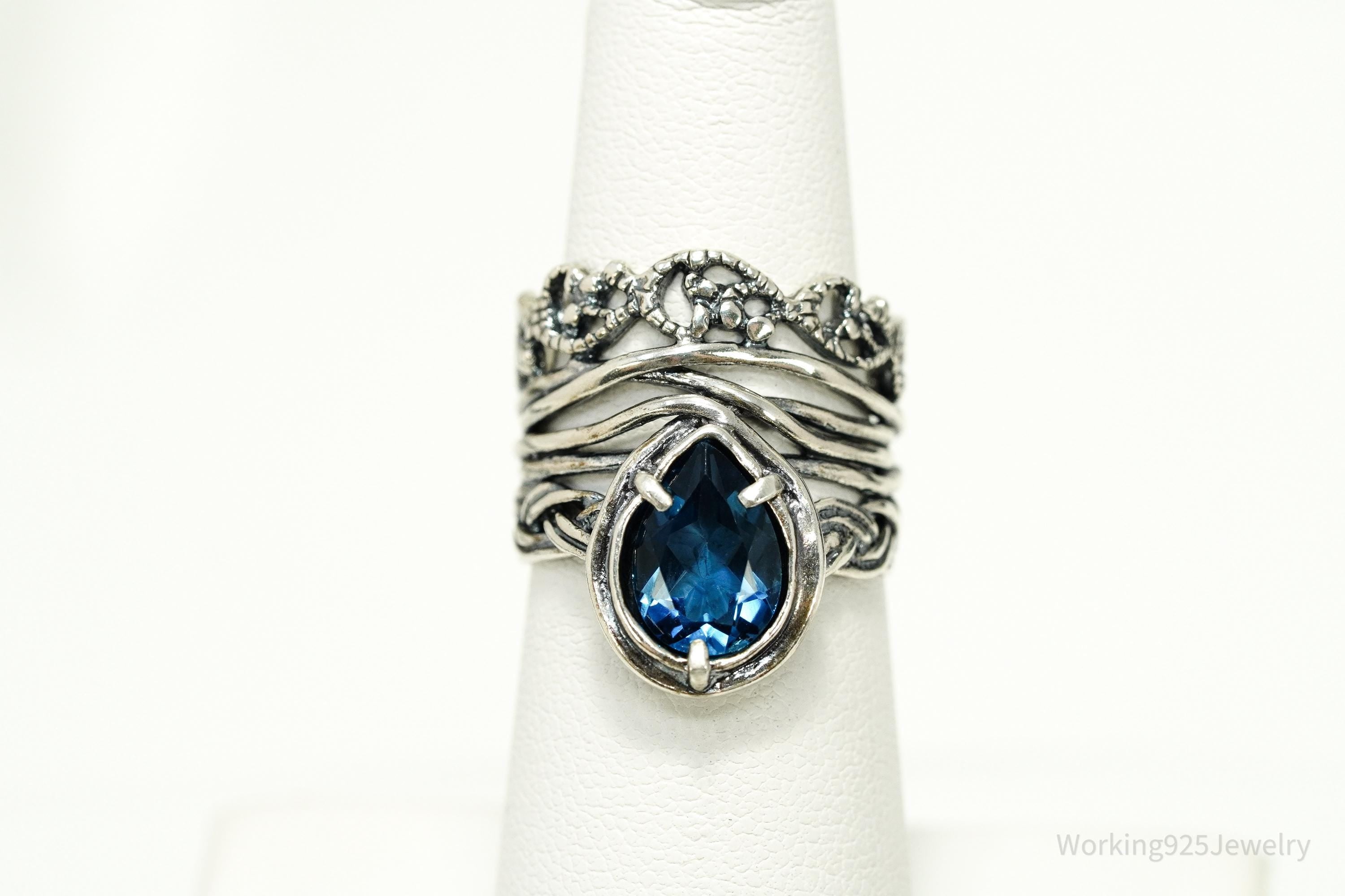 Vintage Israel Designer Paz PZ Blue Topaz Sterling Silver Ring - Size 6.25