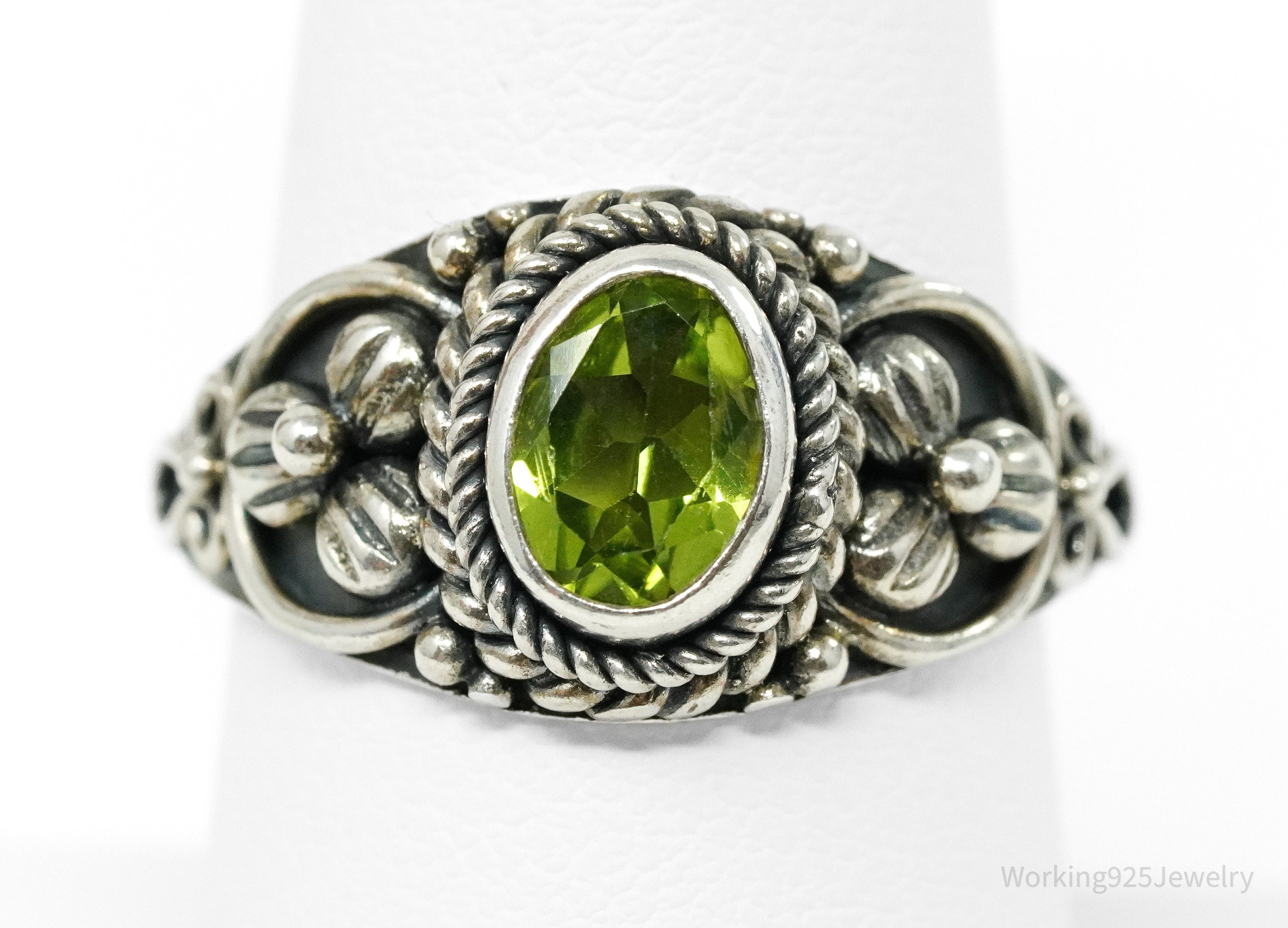 Vintage BA Suarti Peridot Sterling Silver Ring - Size 8.25