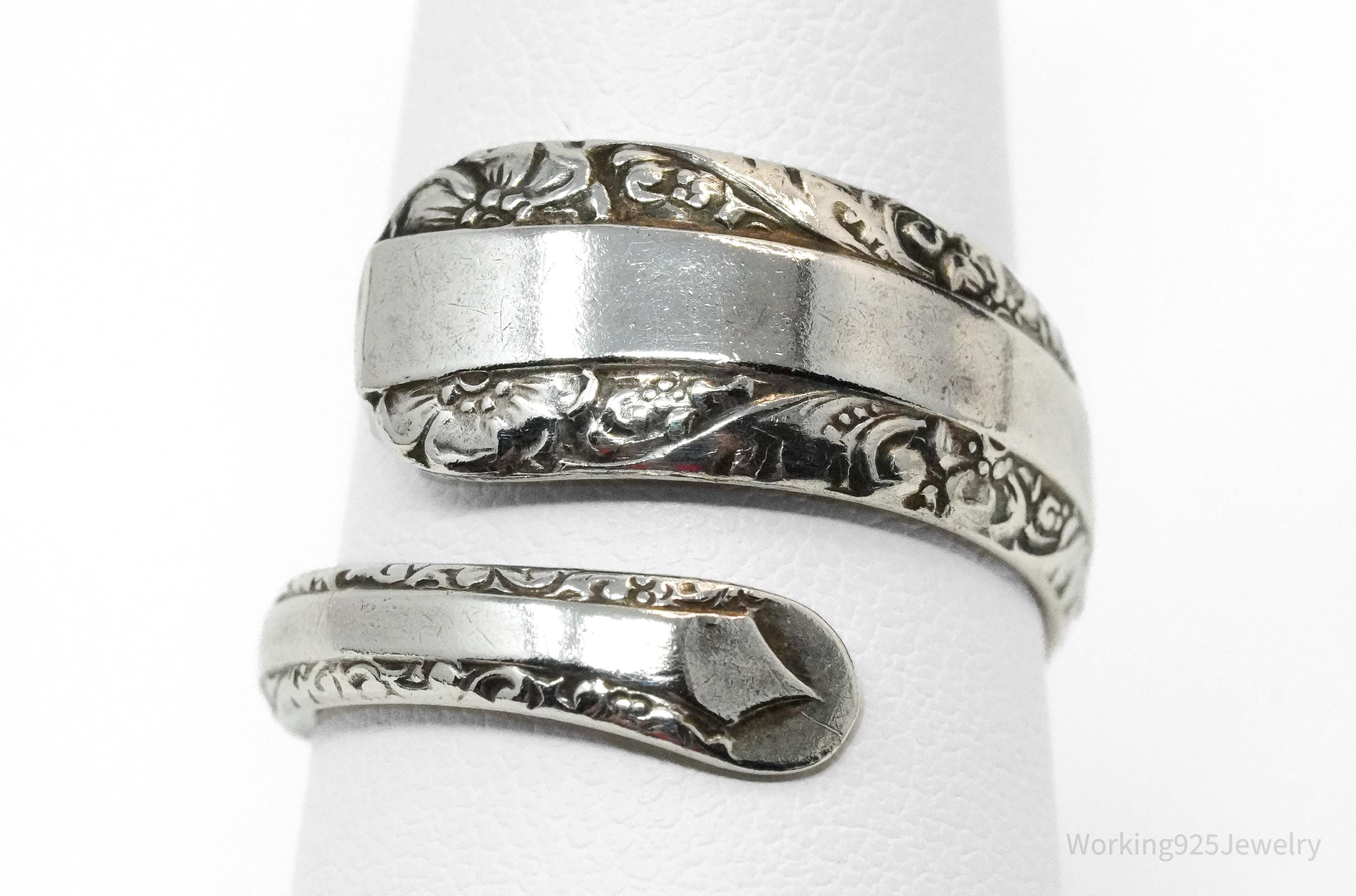 Antique TOWLE "Candlelight" Floral Sterling Silver Spoon Ring Size 8.5