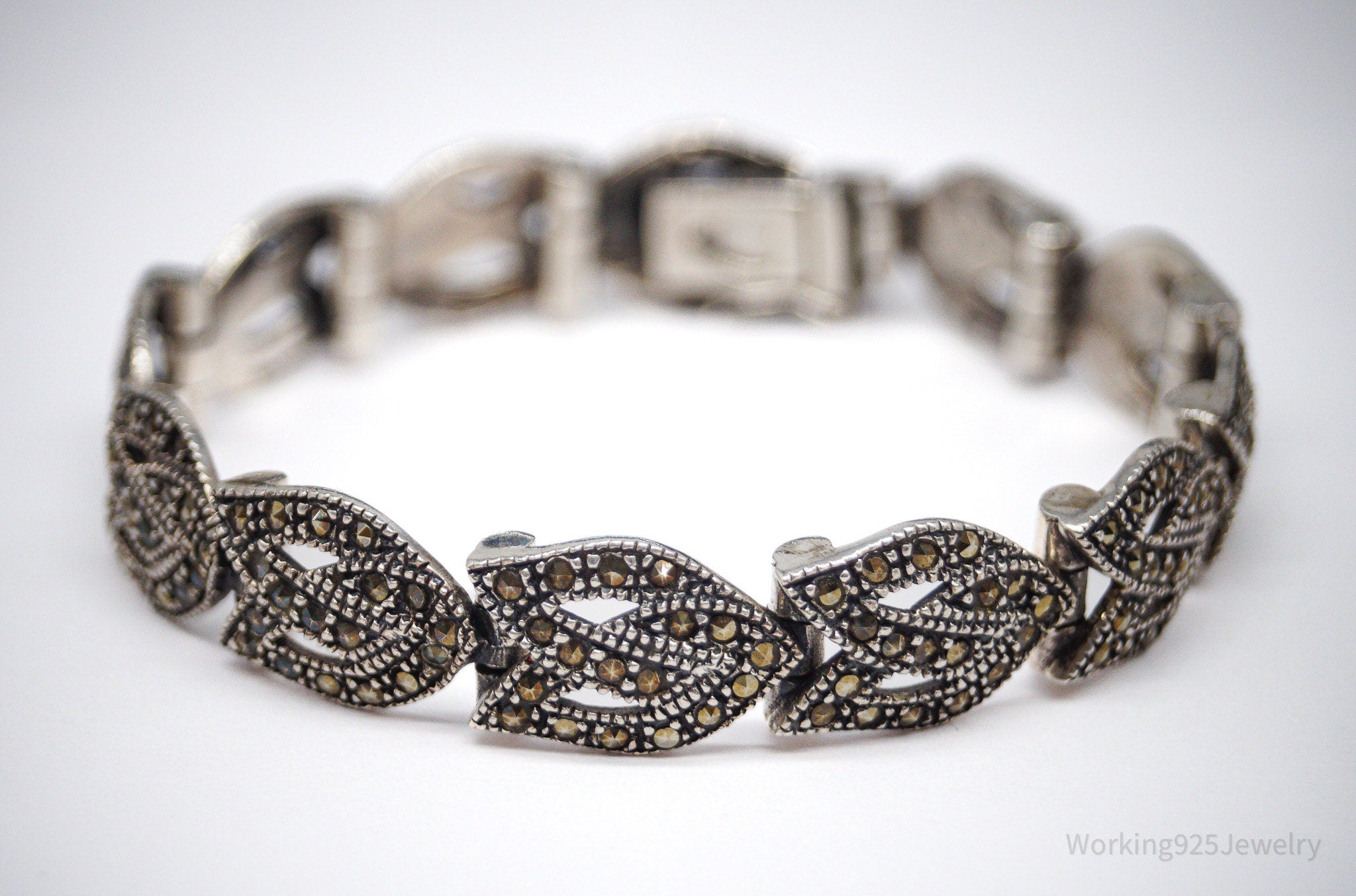 Vintage Marcasite Sterling Silver Bracelet - 6.75"