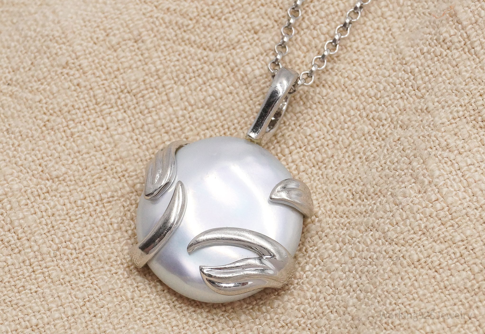 Vintage Honora Cultured Pearl Coin Vine Sterling Silver Necklace - 20"