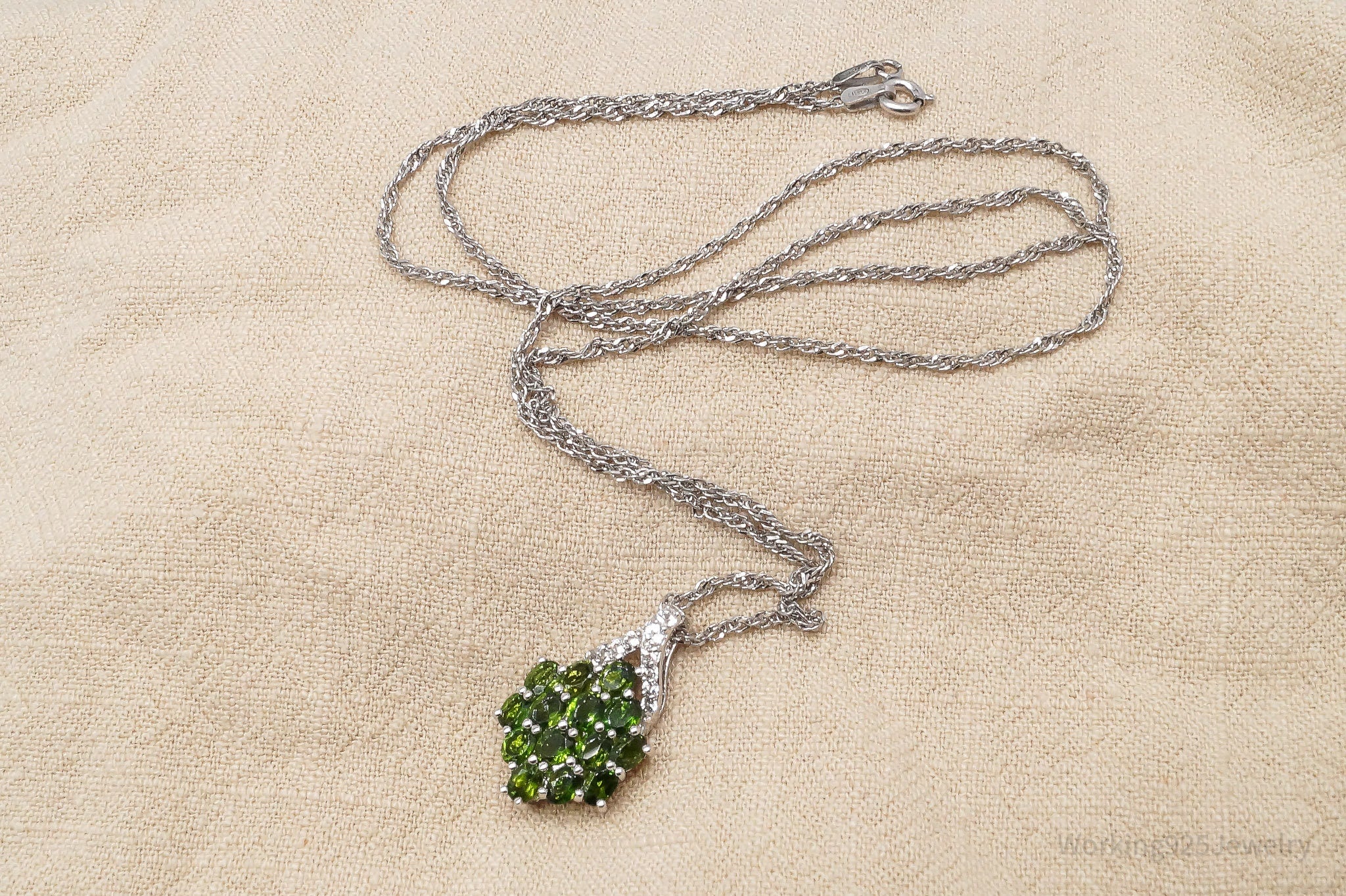 JTV's TGGC Lab Emerald & White Zircon Sterling Silver Necklace 22"