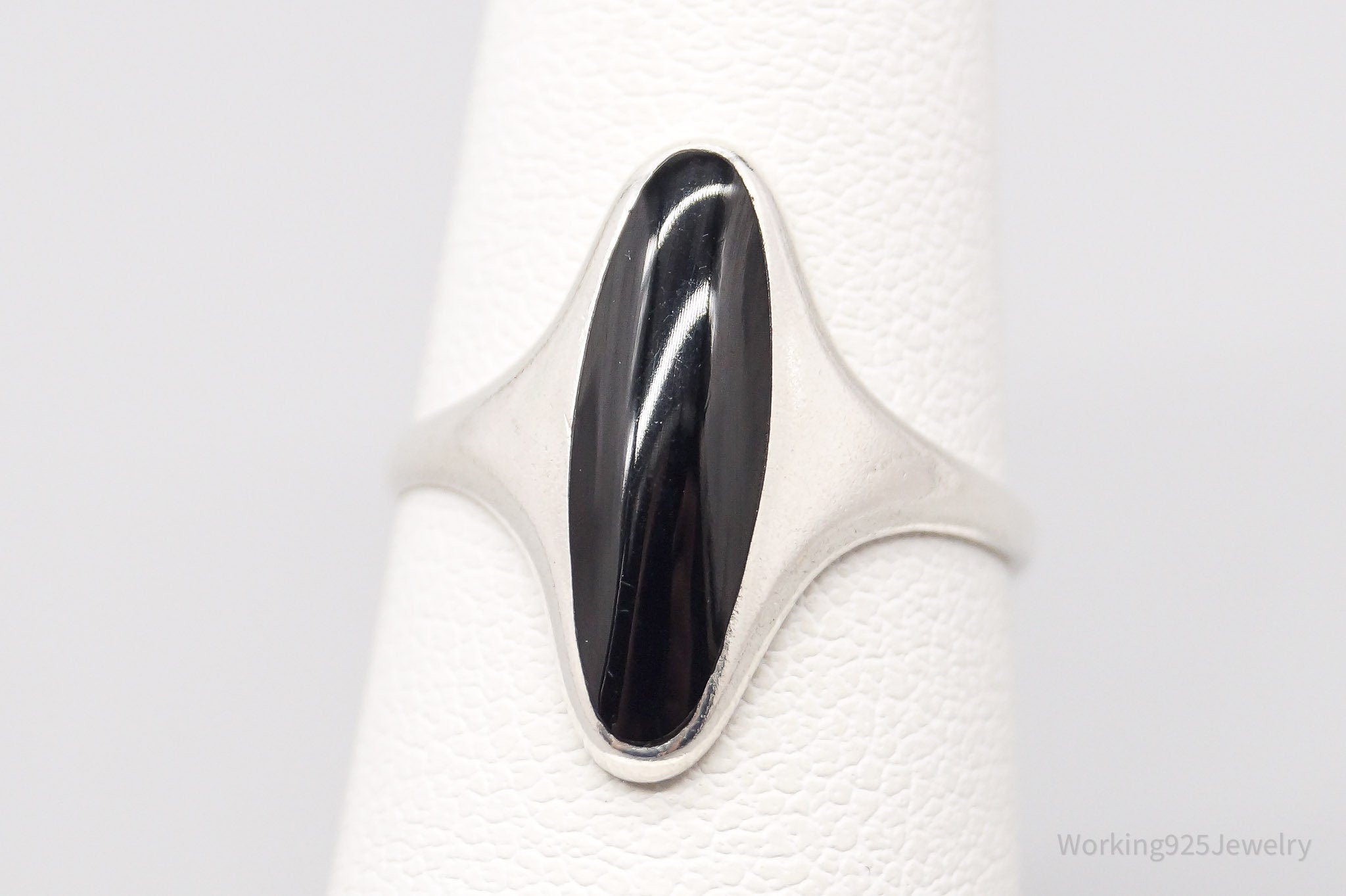 Vintage Designer Kabana Black Onyx Sterling Silver Ring - Size 5