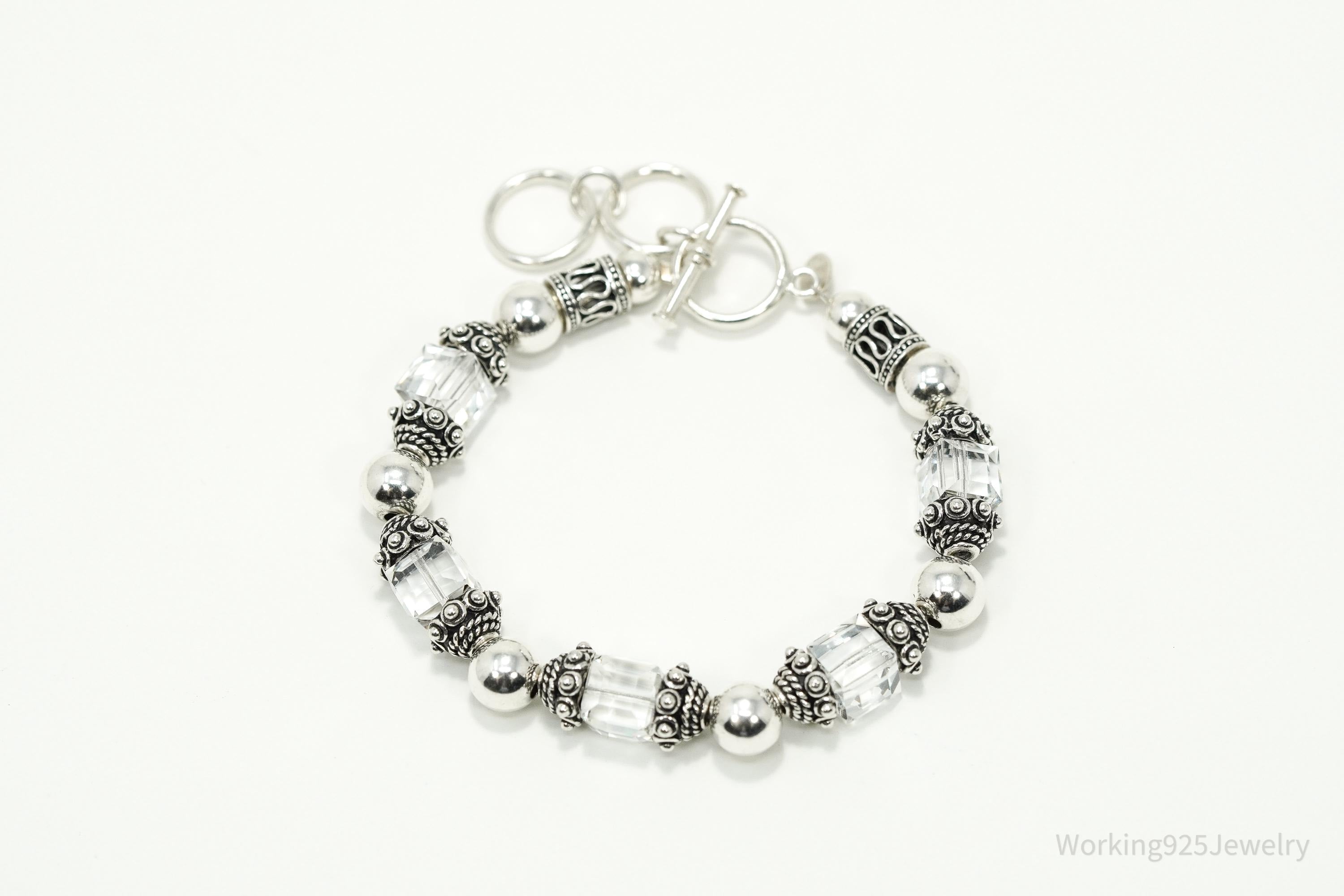 Retired Vintage Silpada Swarovski Crystal Sterling Silver Toggle Bracelet - 8 5/8"