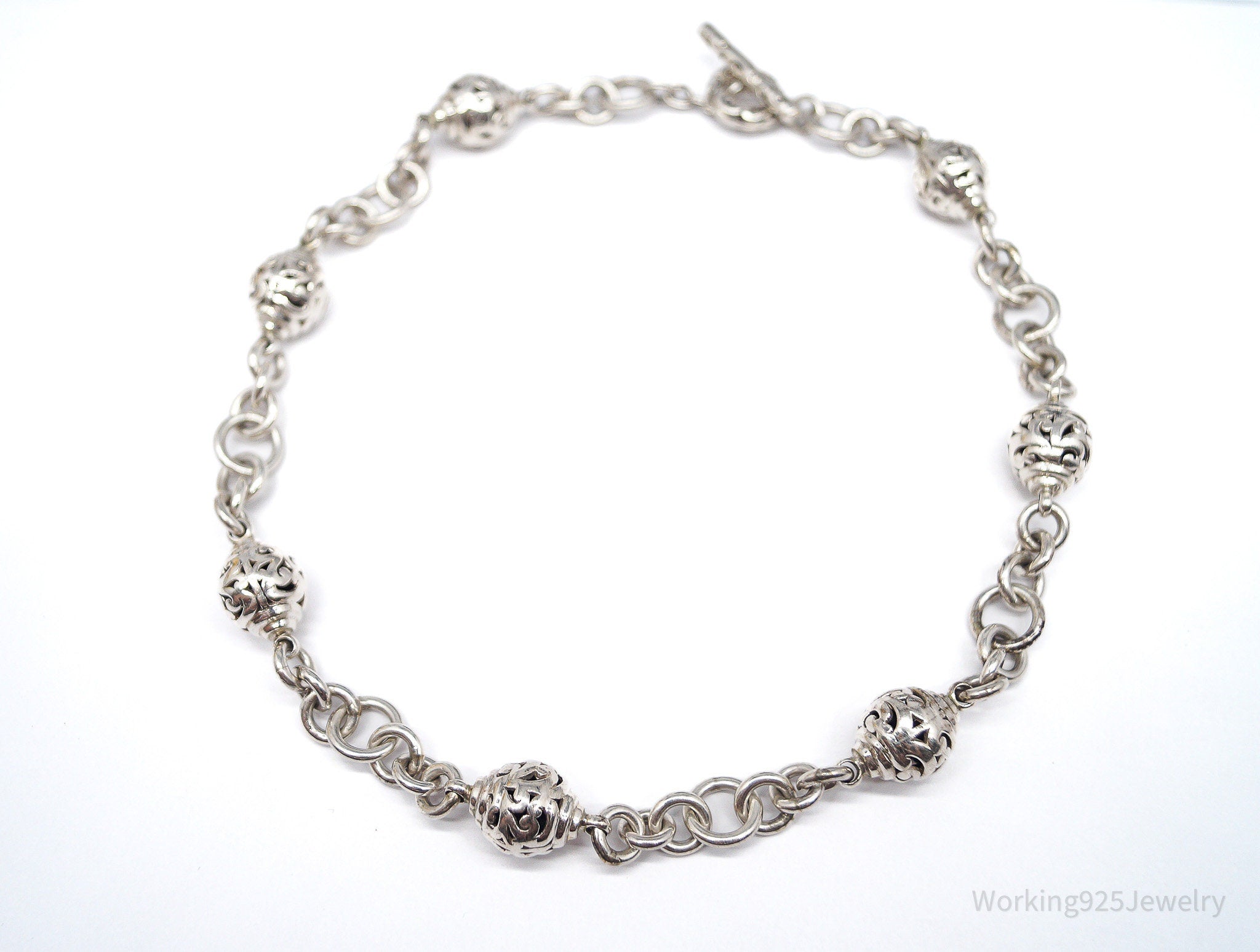 Vintage Scroll Swirl Pattern Silver Toggle Necklace - 17"