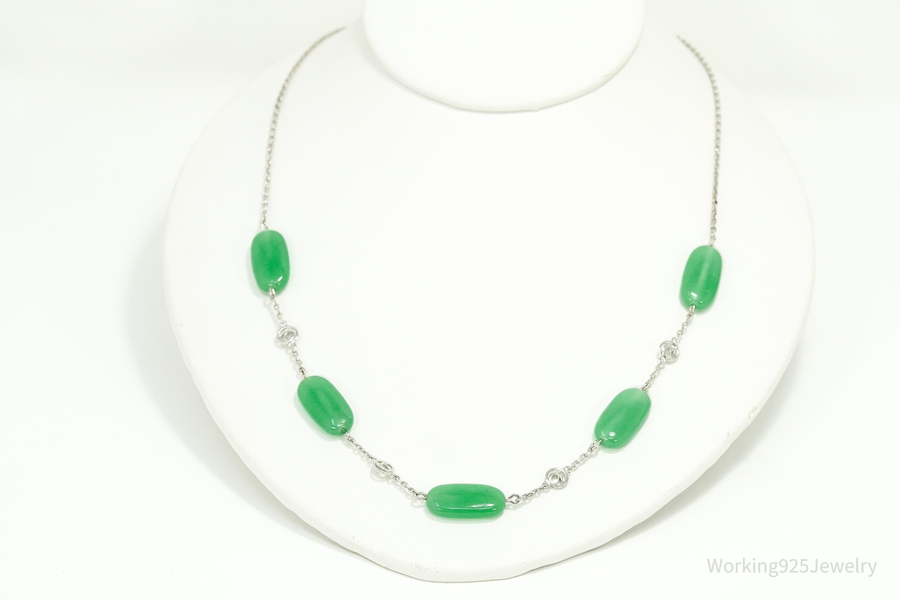 BBJ Green Jade Sterling Silver Necklace 20"