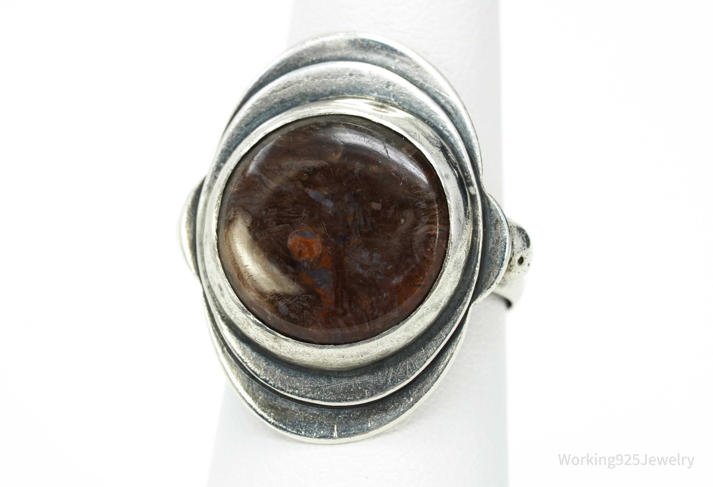 Vintage Jasper Modernist Style Silver Ring - Size 7