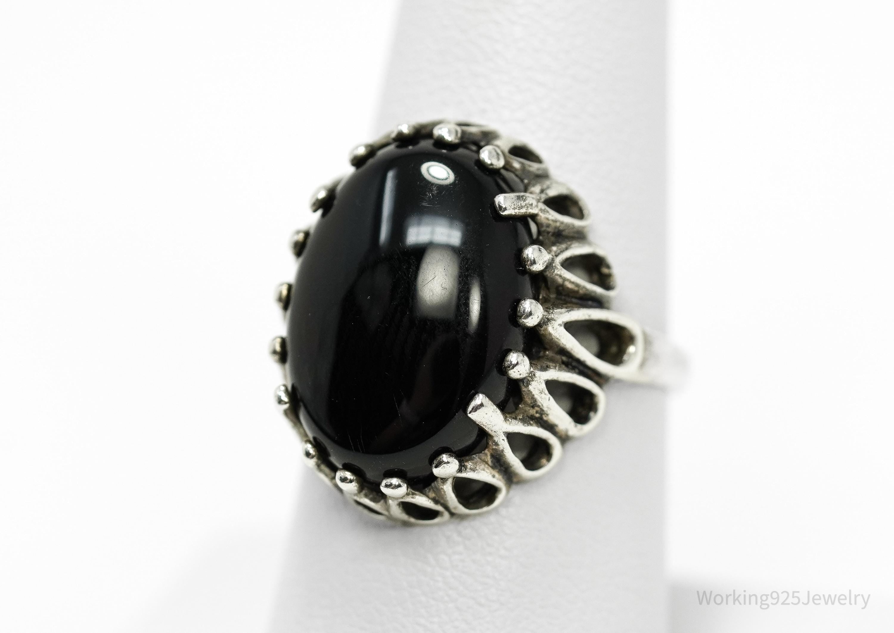 Vintage Designer Kabana Black Onyx Sterling Silver Ring - Size 7.5