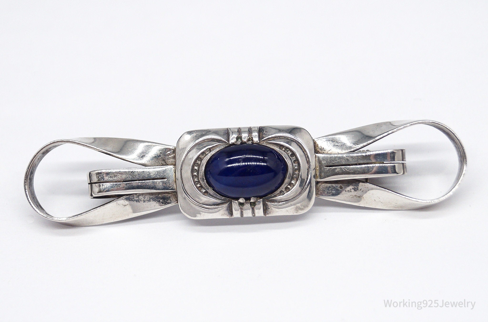 Antique Large Blue Stone Modernist Style 835 Silver Brooch Pin