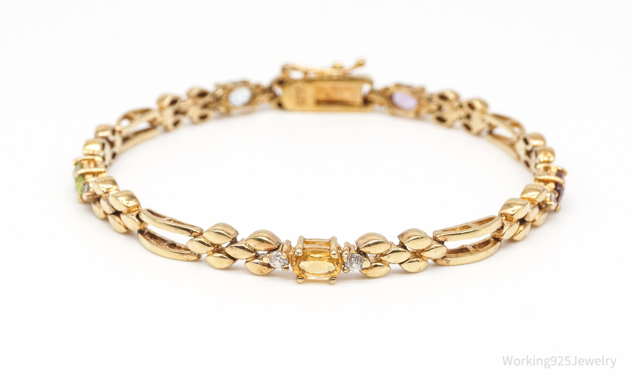 Vintage Multi Gem Gold Vermeil Sterling Silver Bracelet