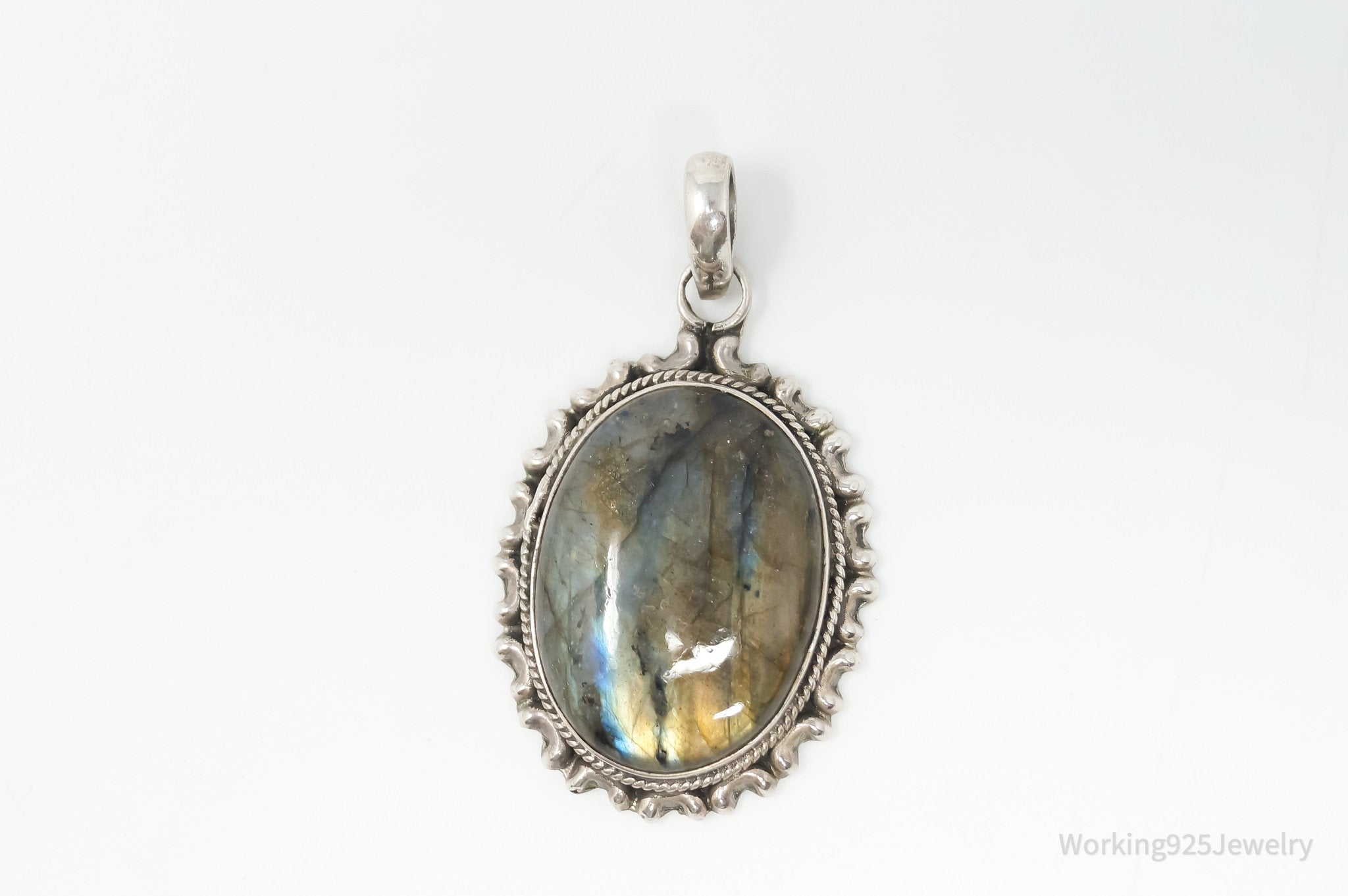 Vintage Large Labradorite Sterling Silver Necklace Pendant