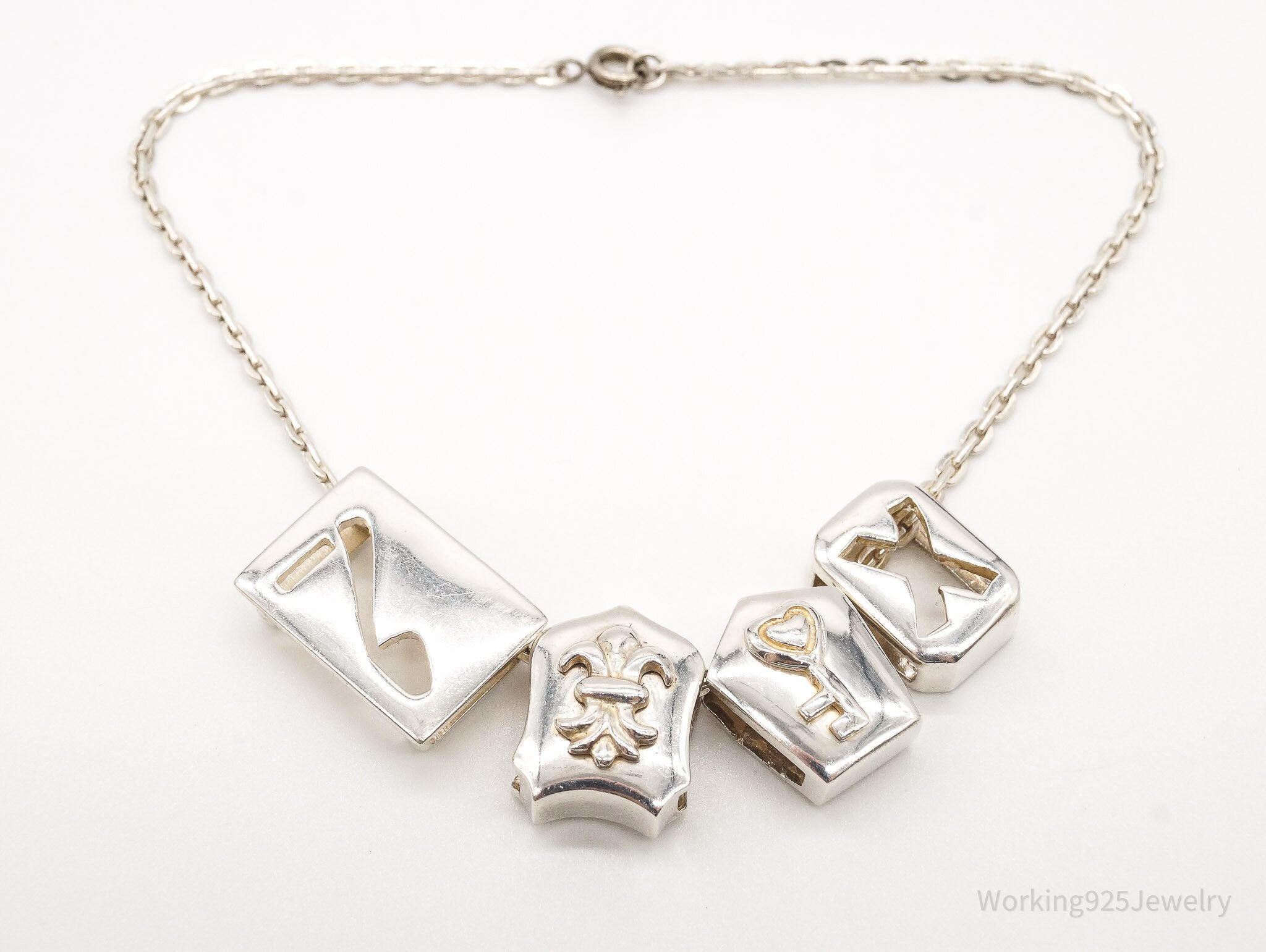 Vintage Designer Whitney Kelly Slider Charms Sterling Silver Bracelet