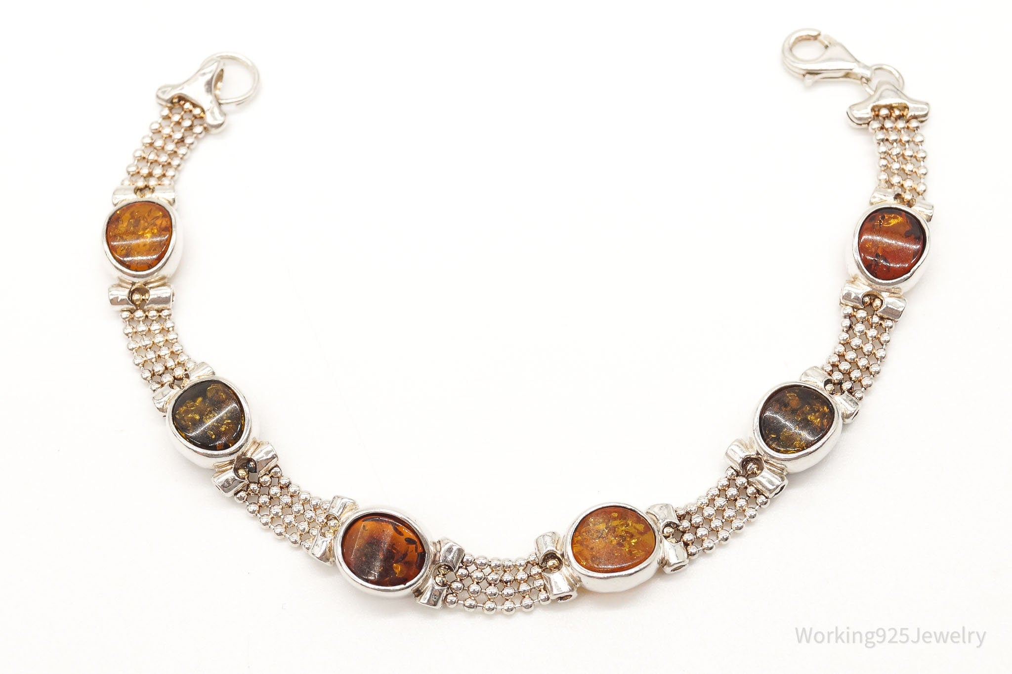 Vintage Multi Amber Modernist Sterling Silver Bracelet