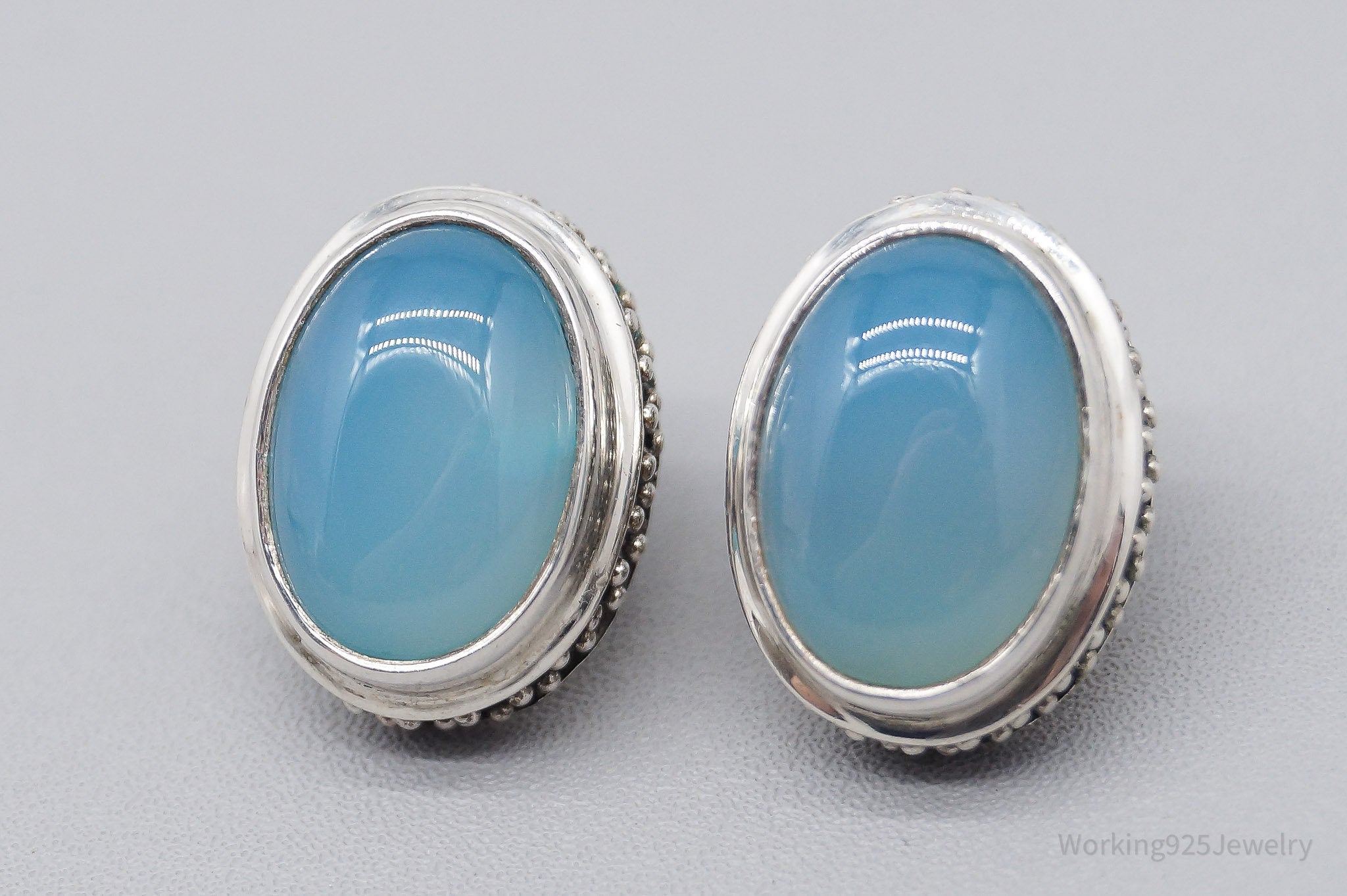 Vintage Designer SARDA Blue Chalcedony Sterling Silver Earrings