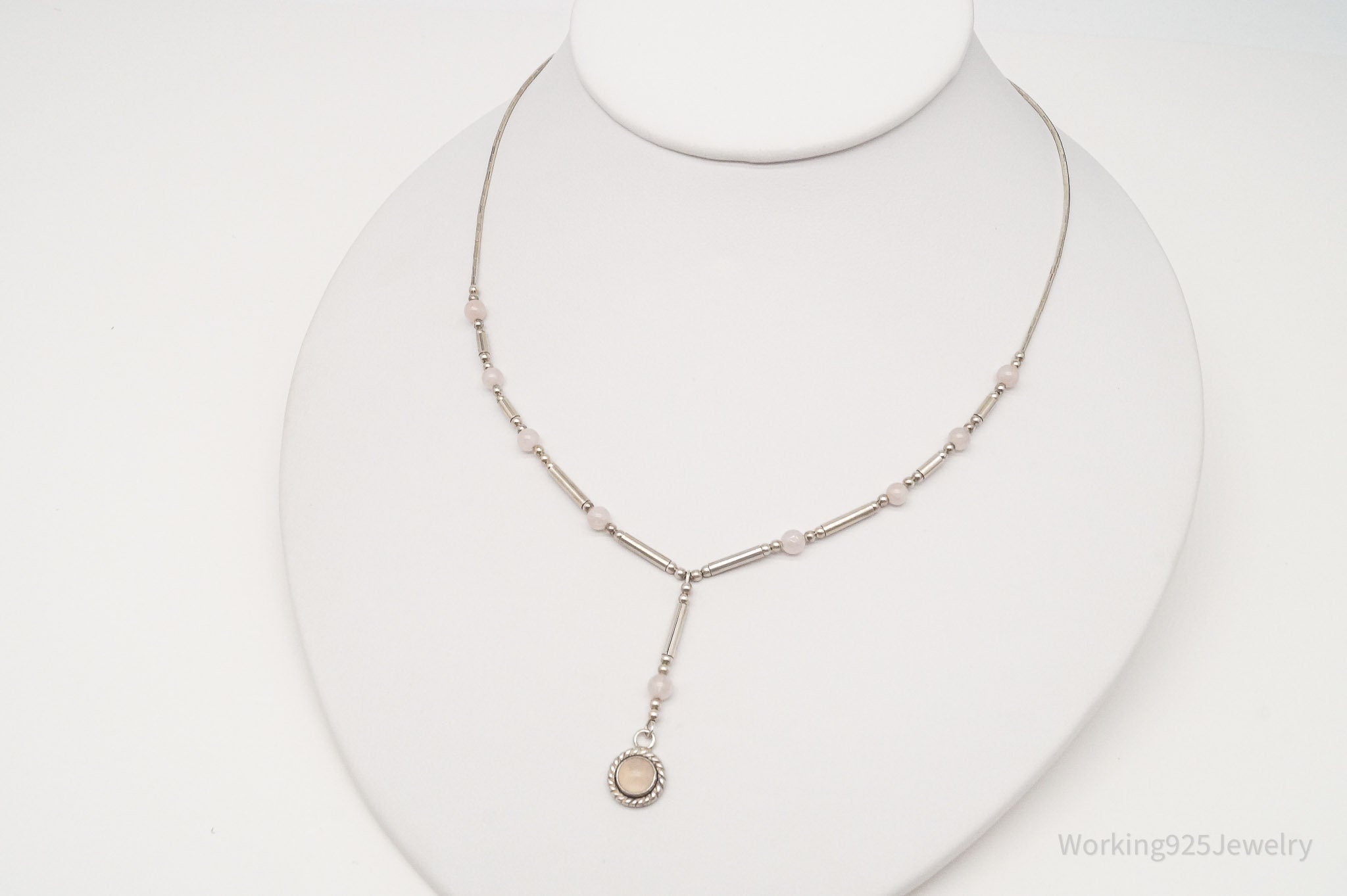 Vintage Western QT Inc Rose Quartz Sterling Silver Beaded Necklace 16"