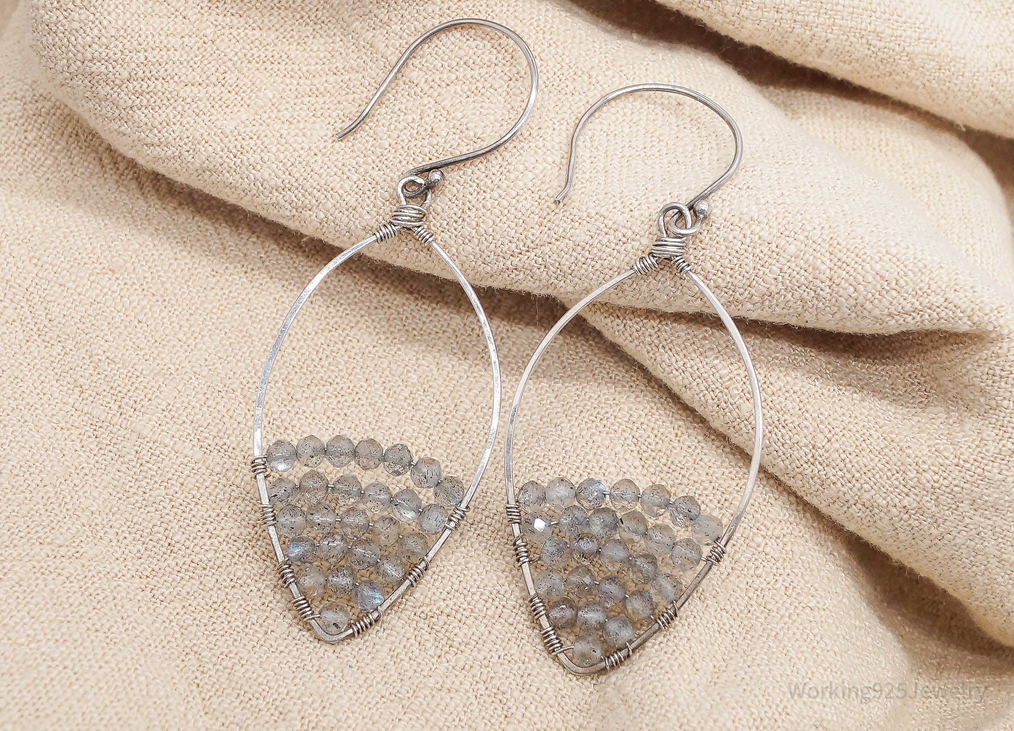 Vintage Labradorite Beaded Silver Earrings